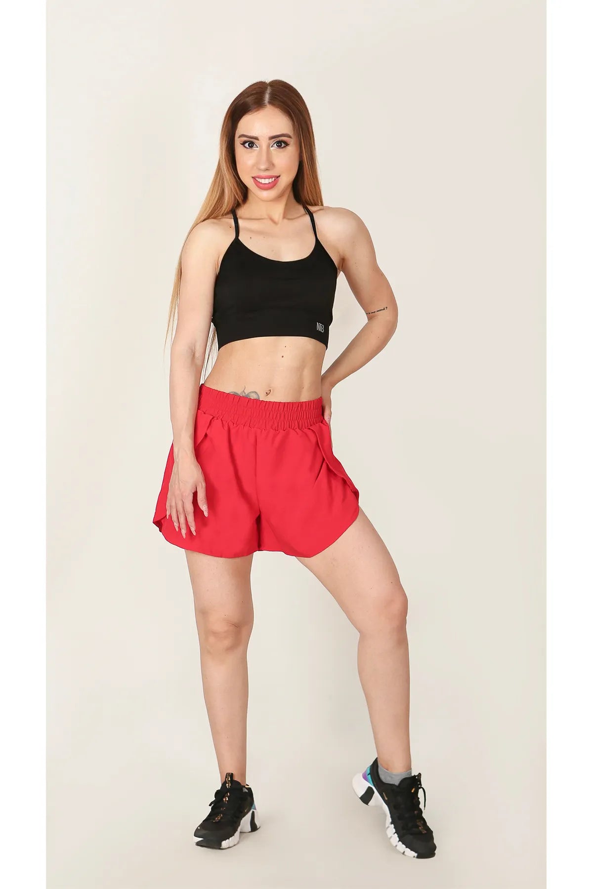 Double Breasted Layered Tight Sports Shorts - Hidden Pocket Detail