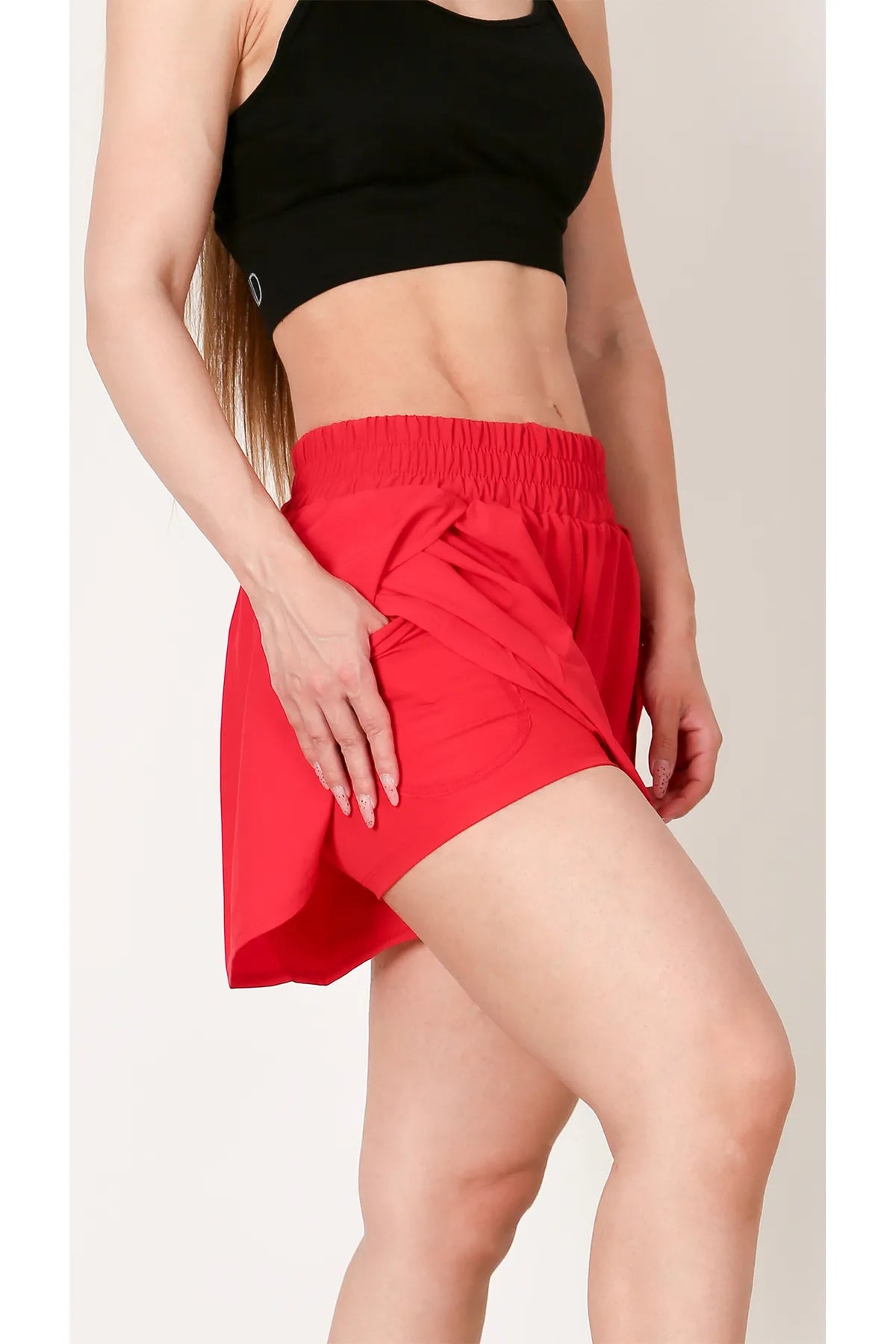 Double Breasted Layered Tight Sports Shorts - Hidden Pocket Detail