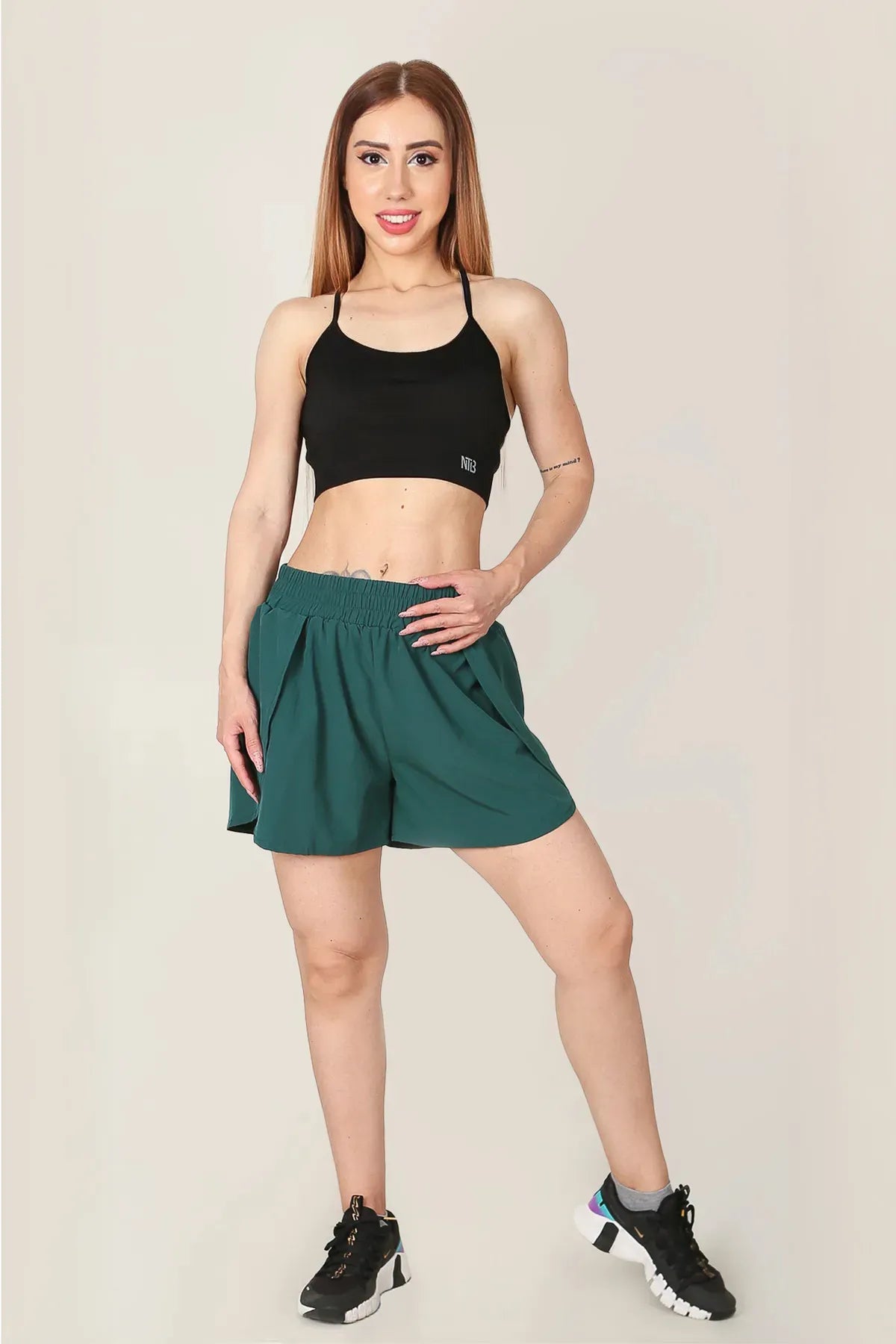Double Breasted Layered Tight Sports Shorts - Hidden Pocket Detail