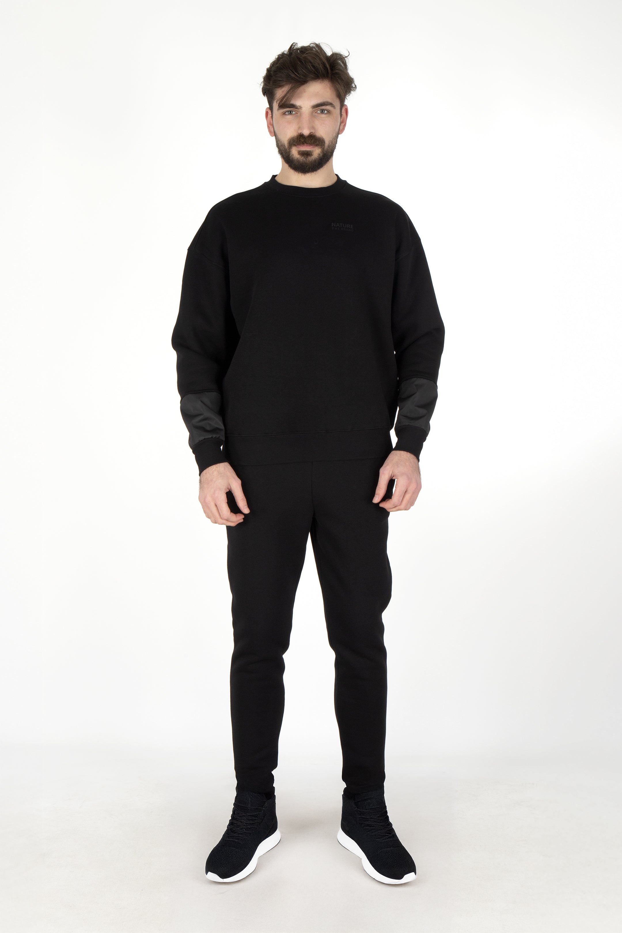 NTB Siyah Oversize Sweatshirt Şardonlu PVC Kol Detaylı