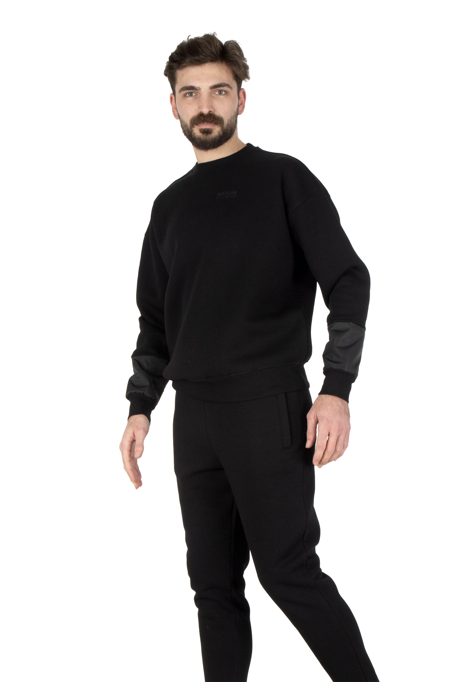 NTB Siyah Oversize Sweatshirt Şardonlu PVC Kol Detaylı