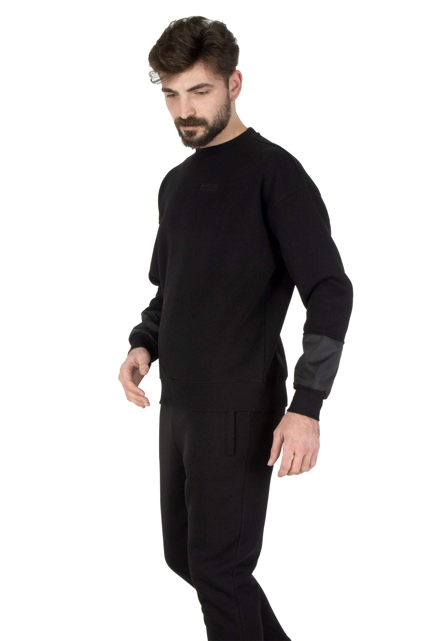 NTB Siyah Oversize Sweatshirt Şardonlu PVC Kol Detaylı