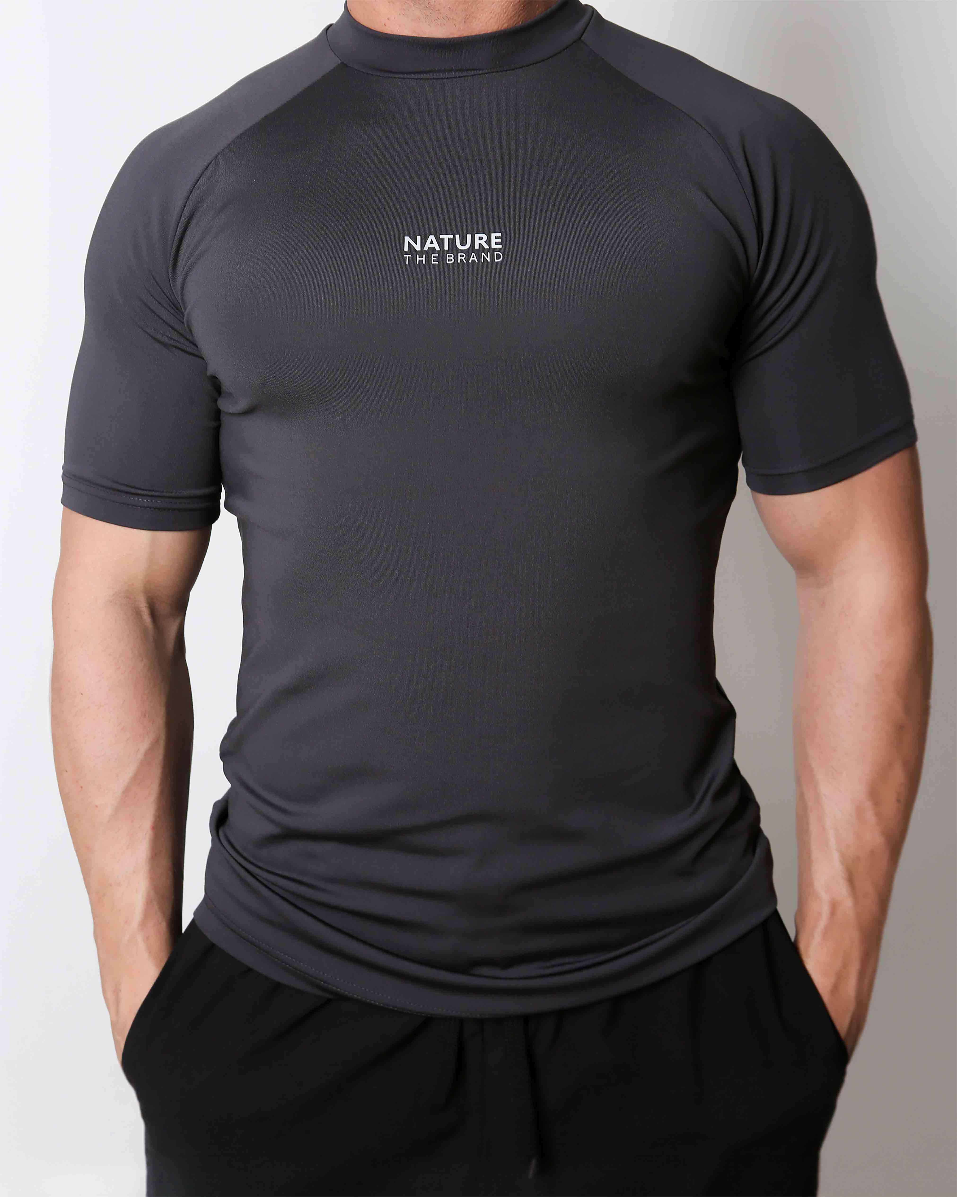 Active Muscle Fit Reglan Sleeve Performance T-Shirt Charcoal