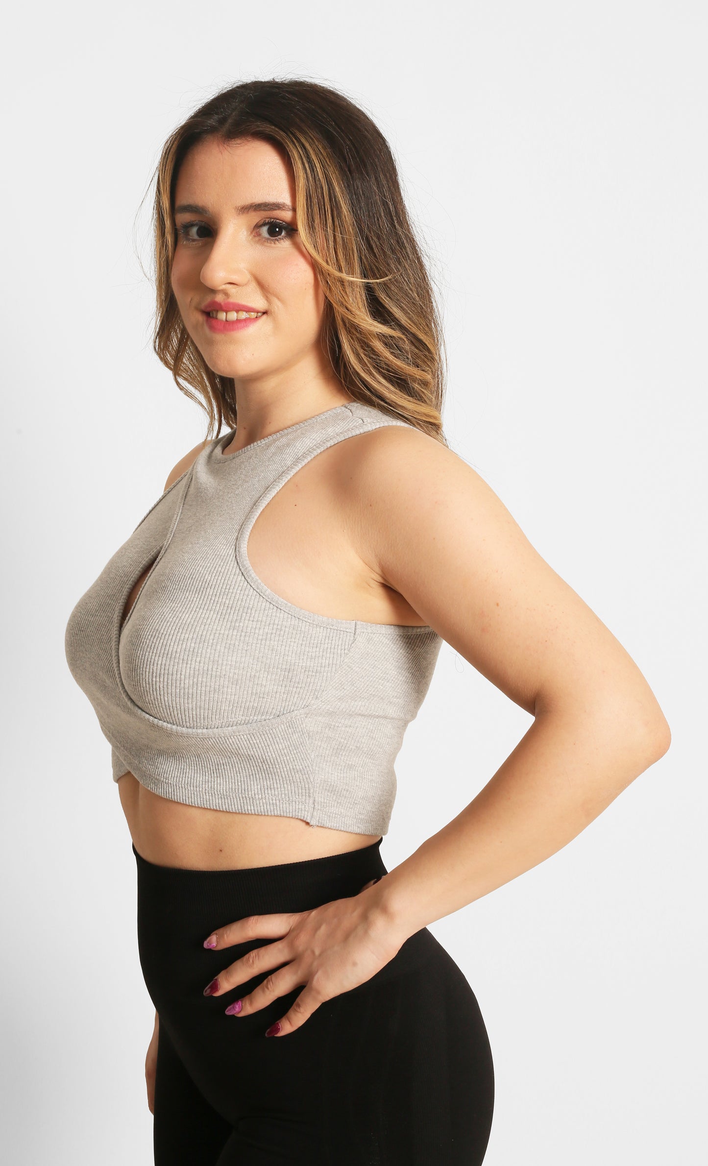 NTB Cleavage Ribbed Top Gray