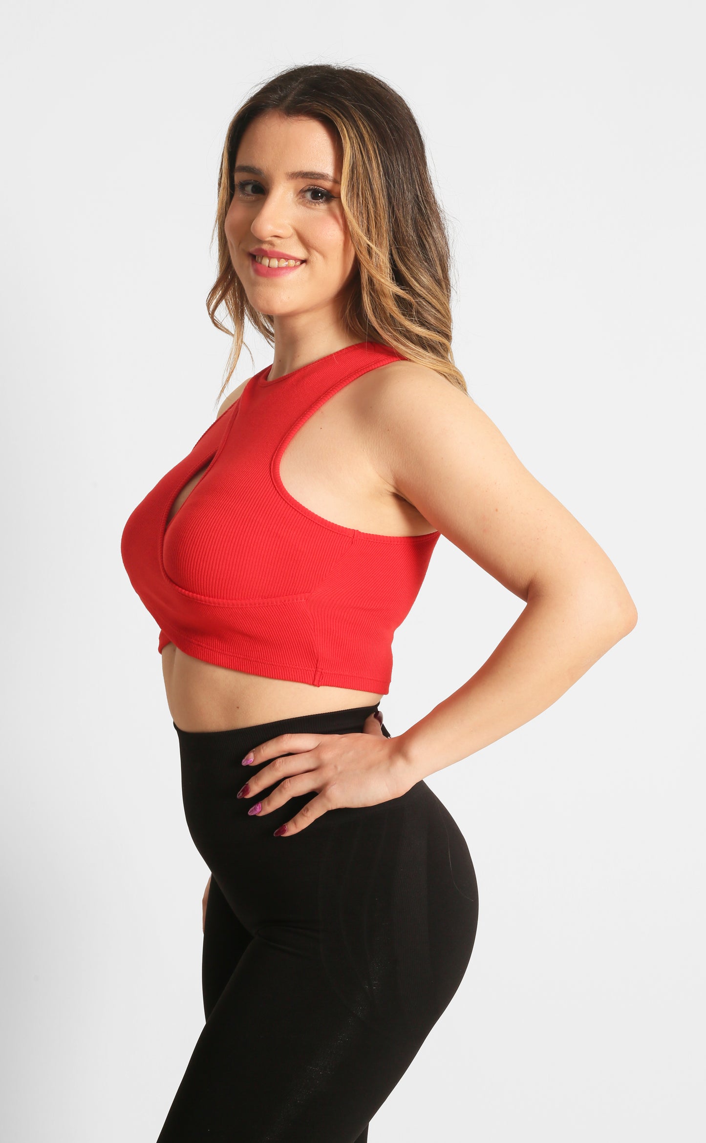 NTB Cleavage Ribbed Top Red