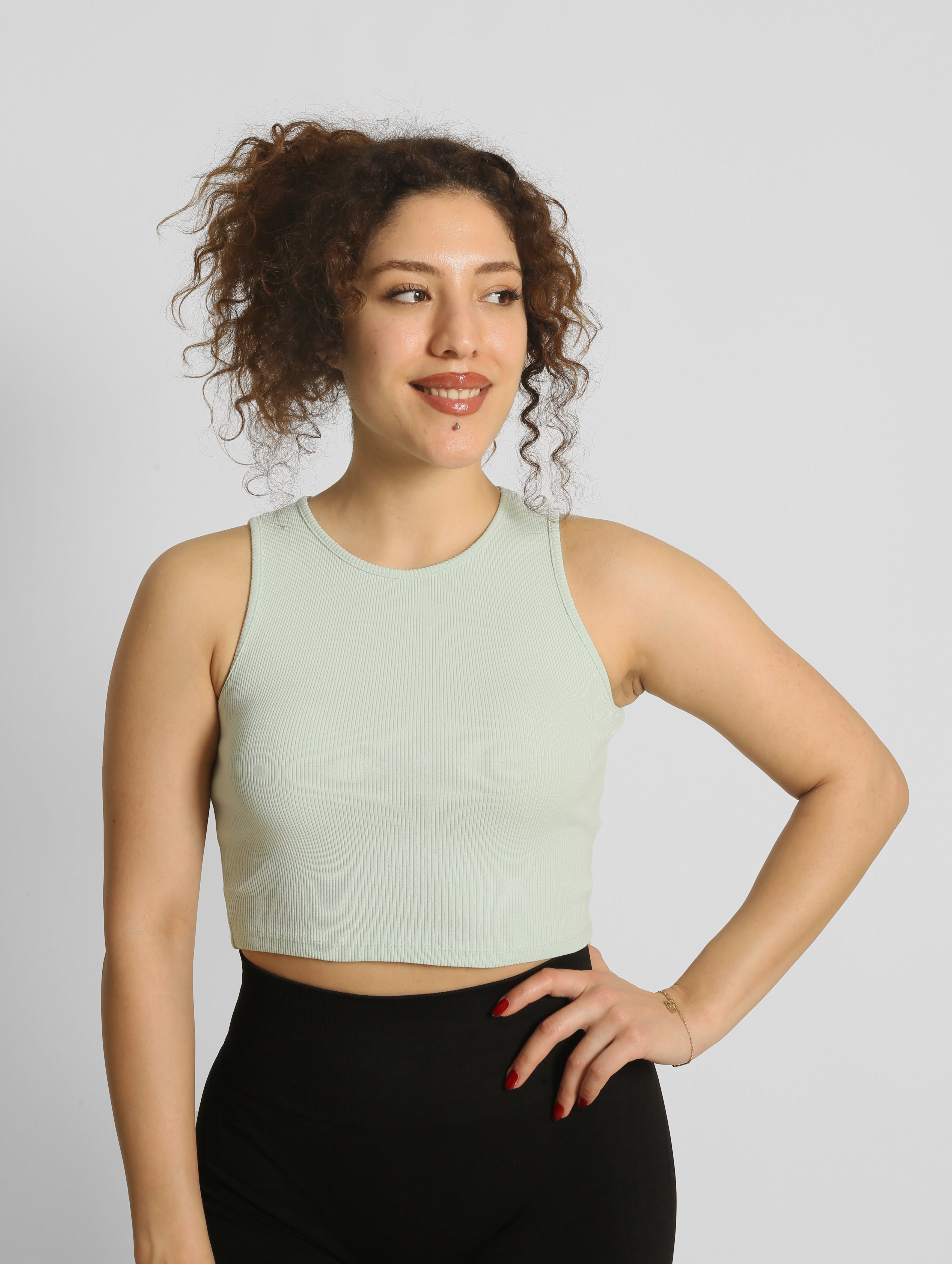 NTB Crop Ribbed Top Light Green