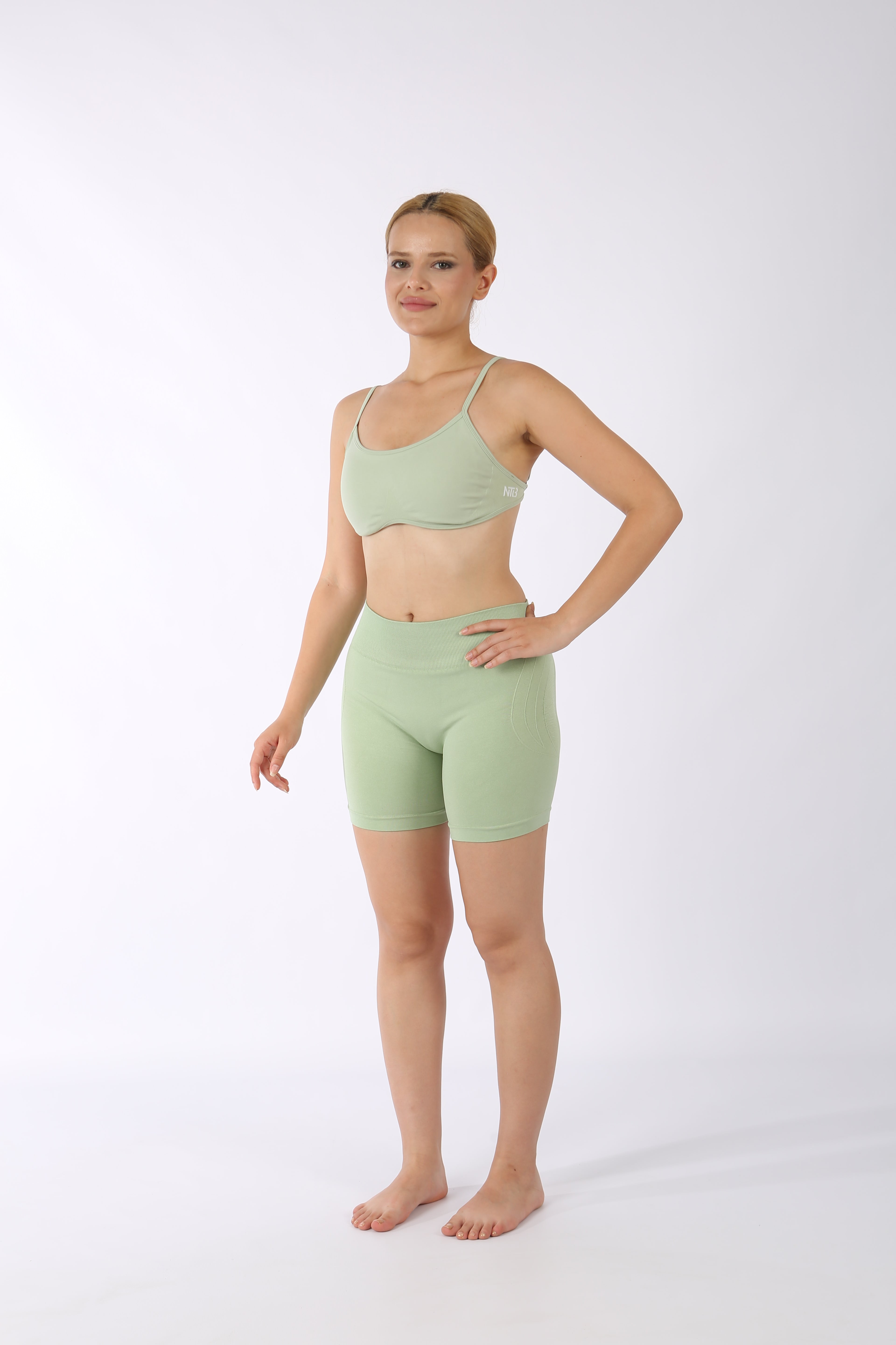 Düşük Bel Büzgülü Kısa Tayt Light Green