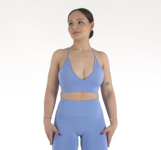 İp Askılı V Sırt Detaylı Sporcu Sutyeni Gök Mavisi