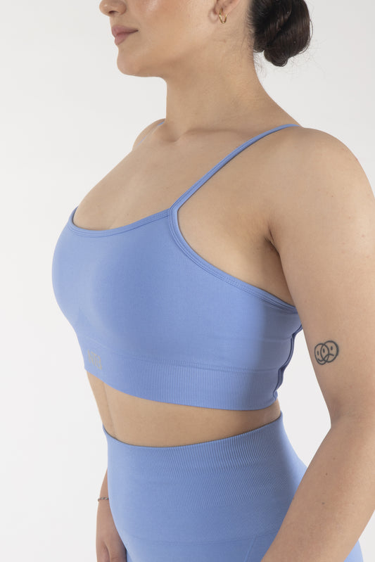 Sırt Dekolteli Dikişsiz Sporcu Sutyeni Mavi