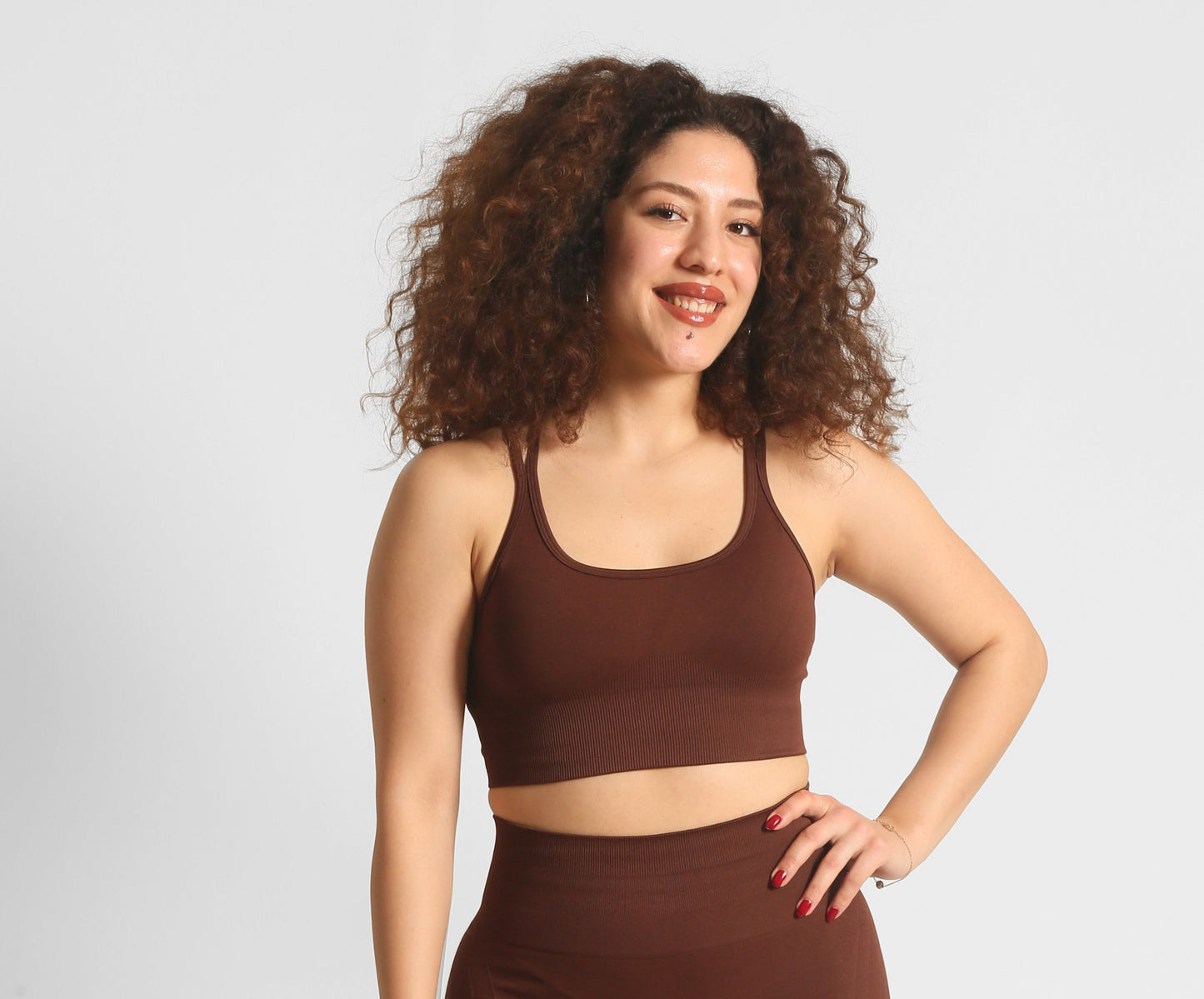 İnce Askılı Sporcu Sutyeni Kahverengi