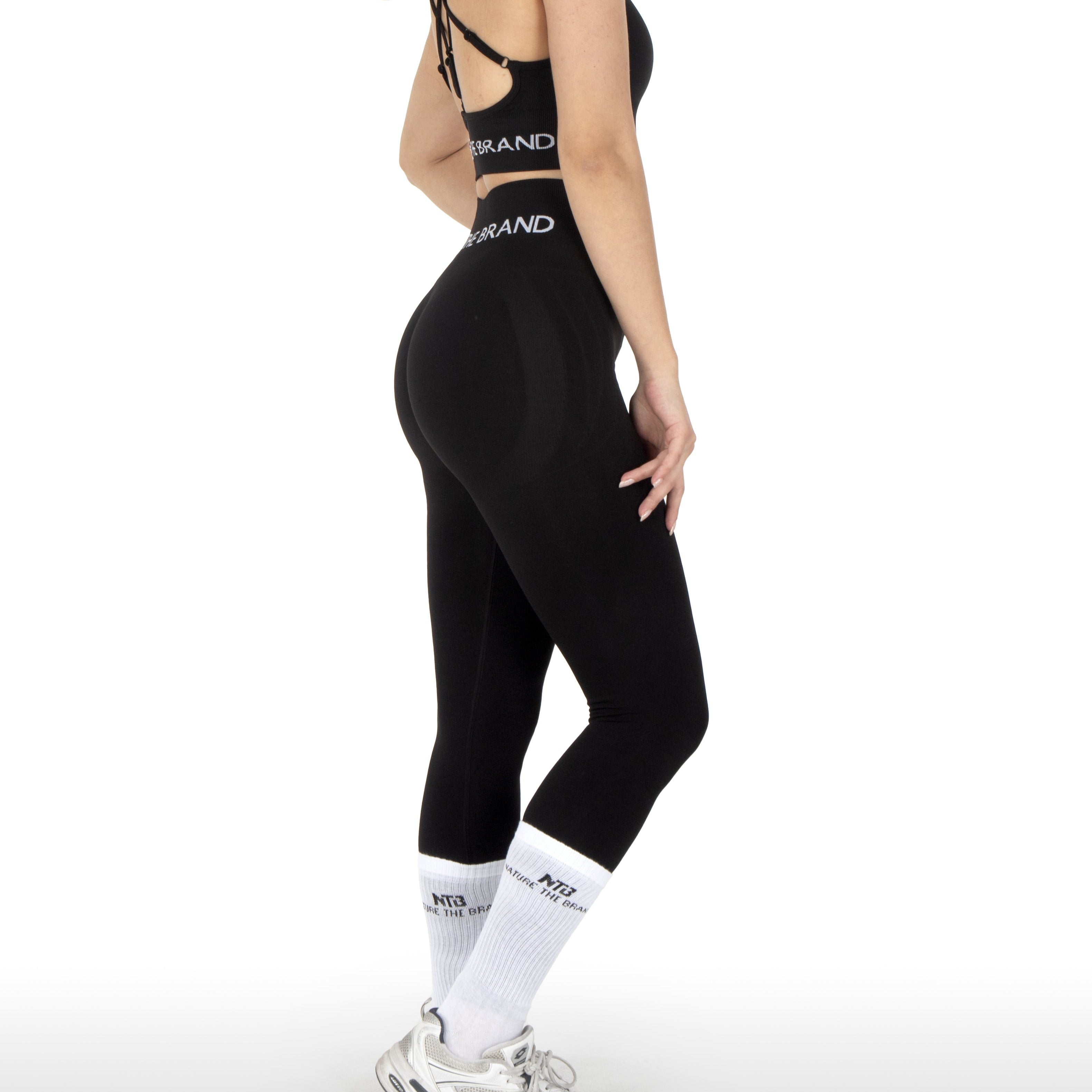 NTB High Waist Hip Slimming Seamless Scrunch Leggings Black