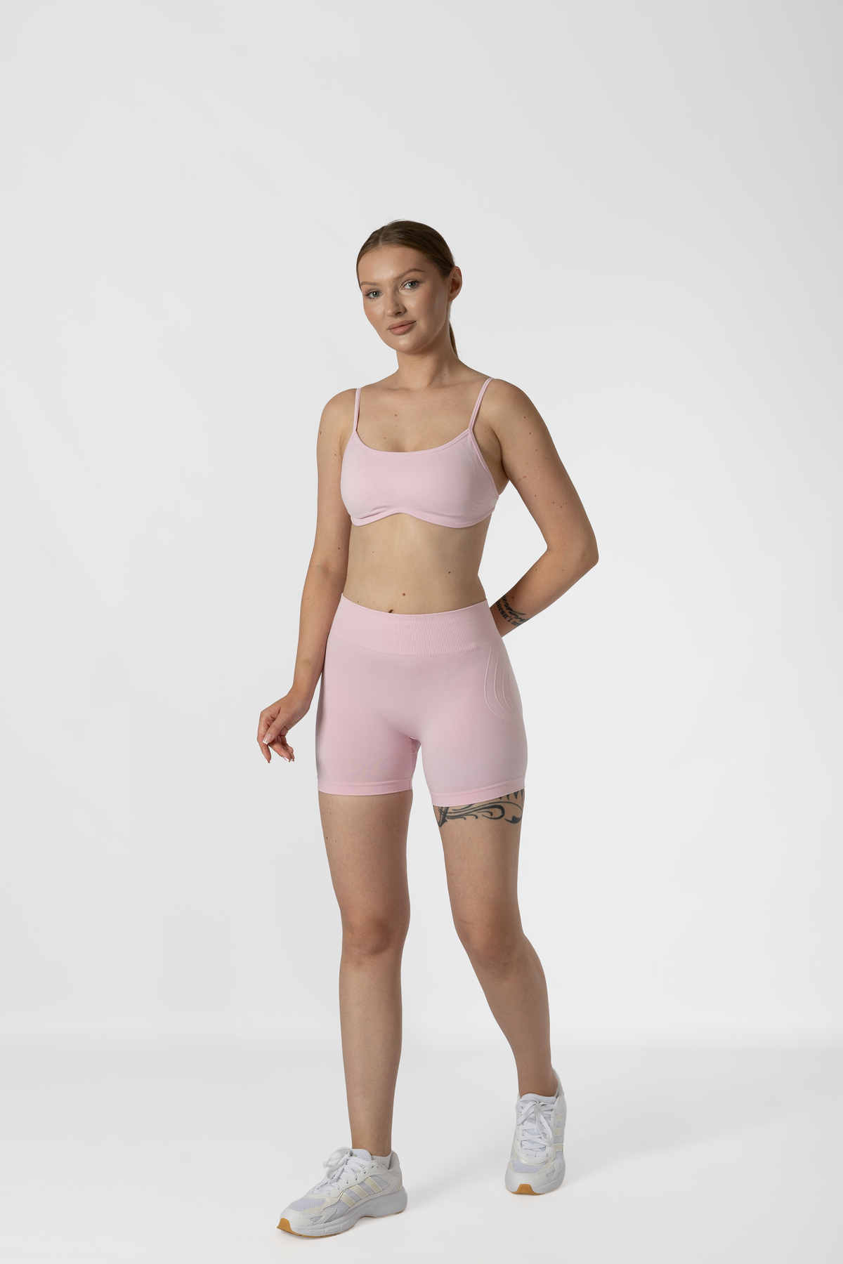 Düşük Bel Tayt Kısa Büzgülü Baby Pink