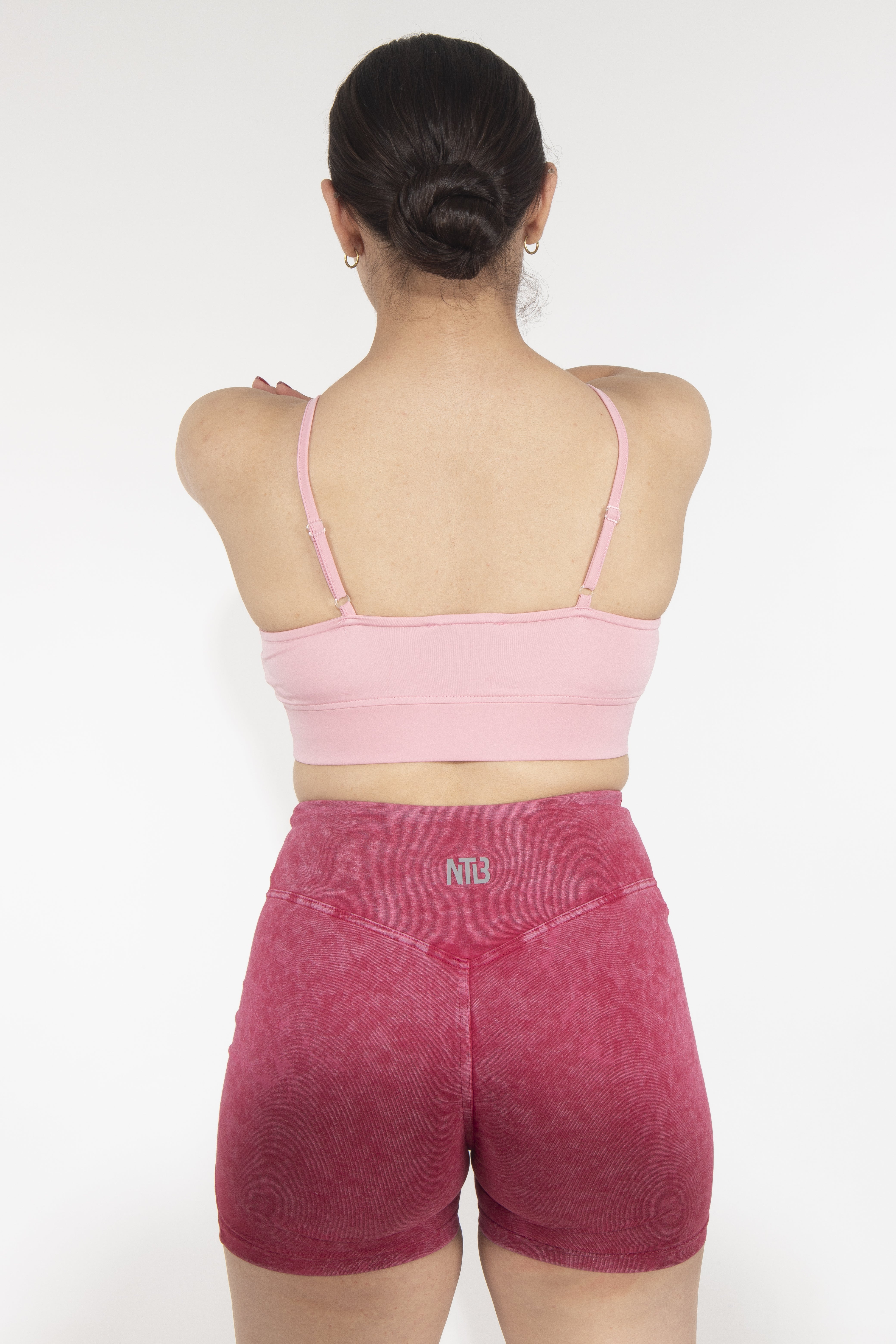 Dikişli Dekolteli Pink Sporcu Bra