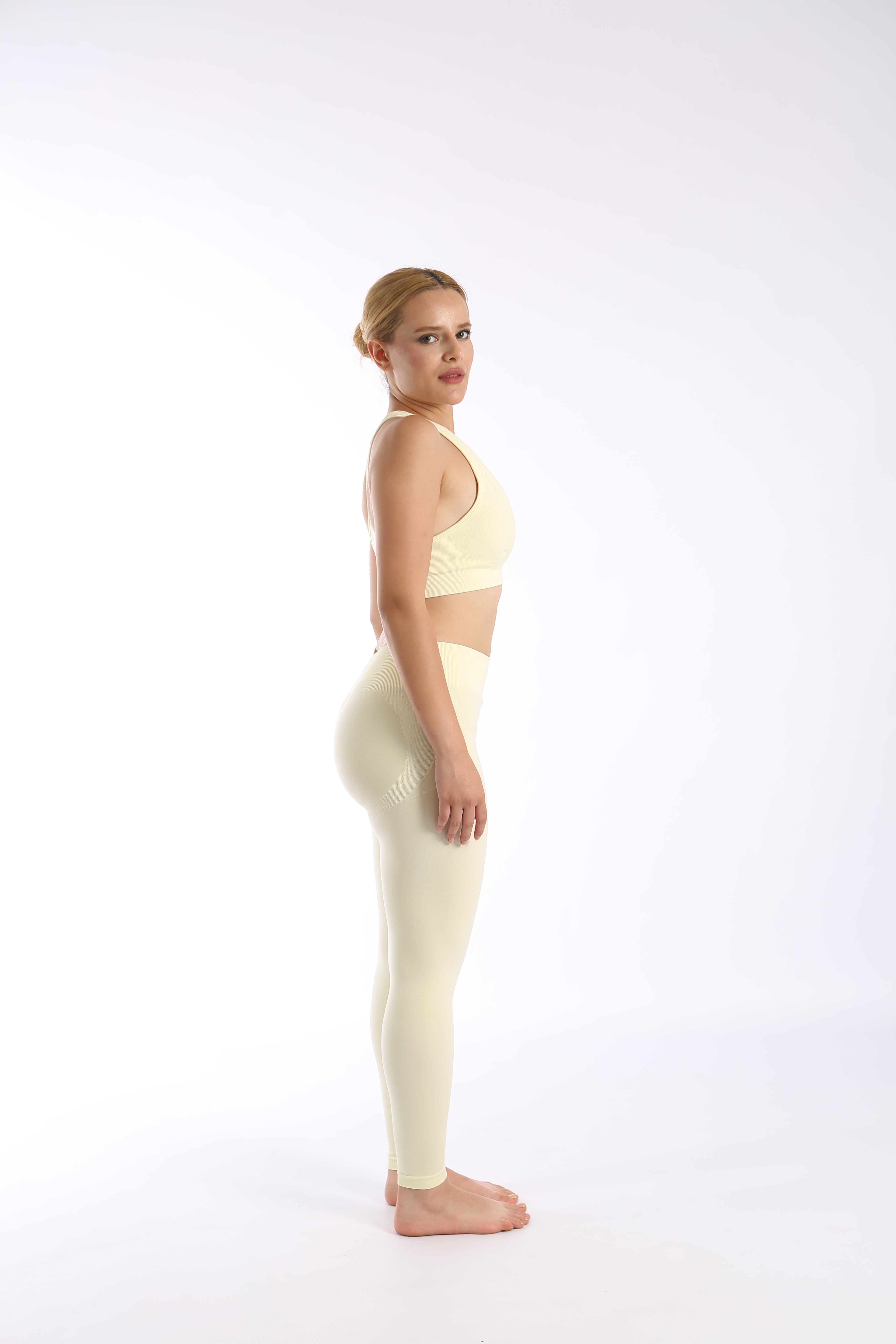 Düşük Bel Büzgülü Kalça Toparlayıcı Tayt Light Yellow