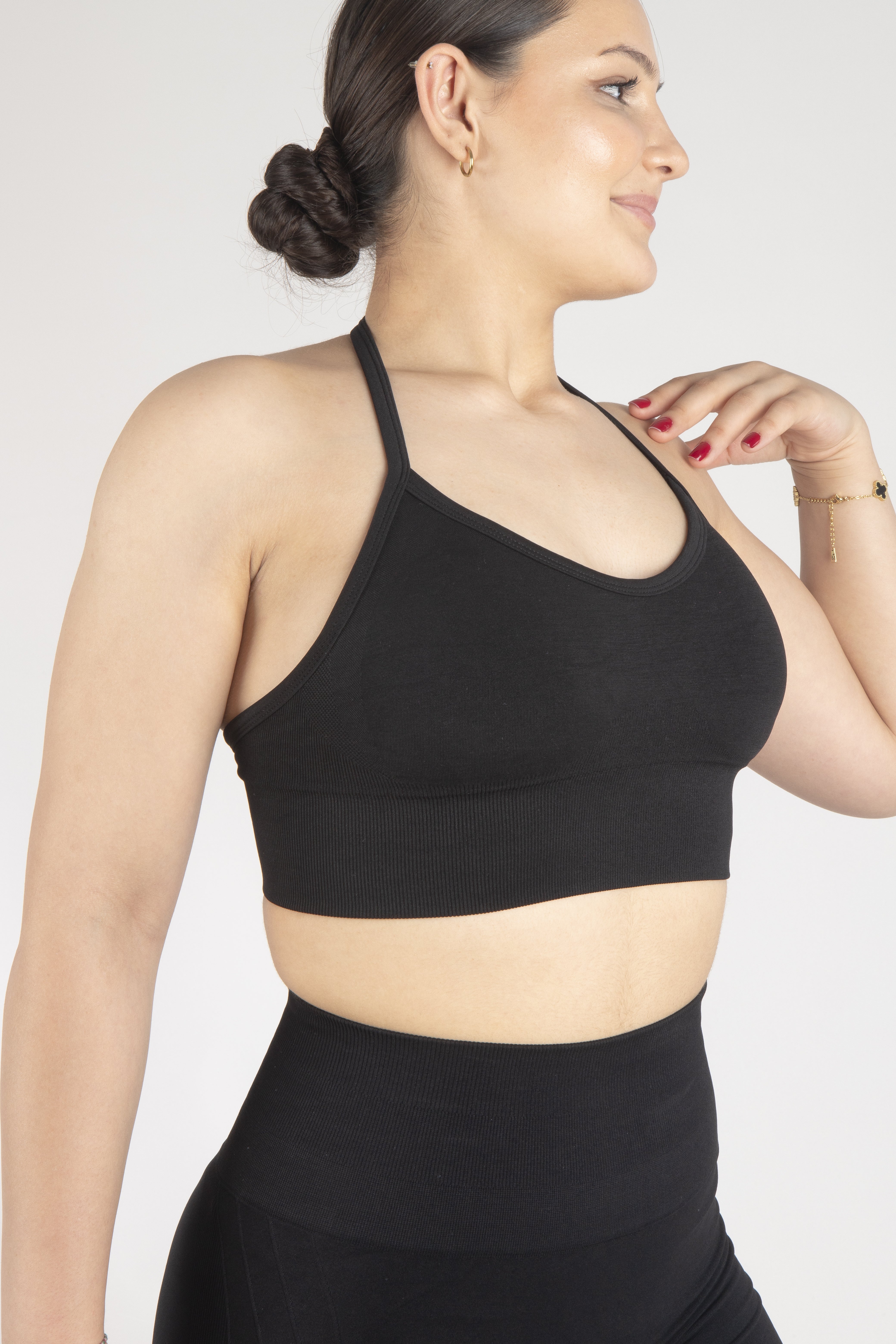 Sırt Dekolteli Sporcu Sutyeni Neckholder Bra Siyah