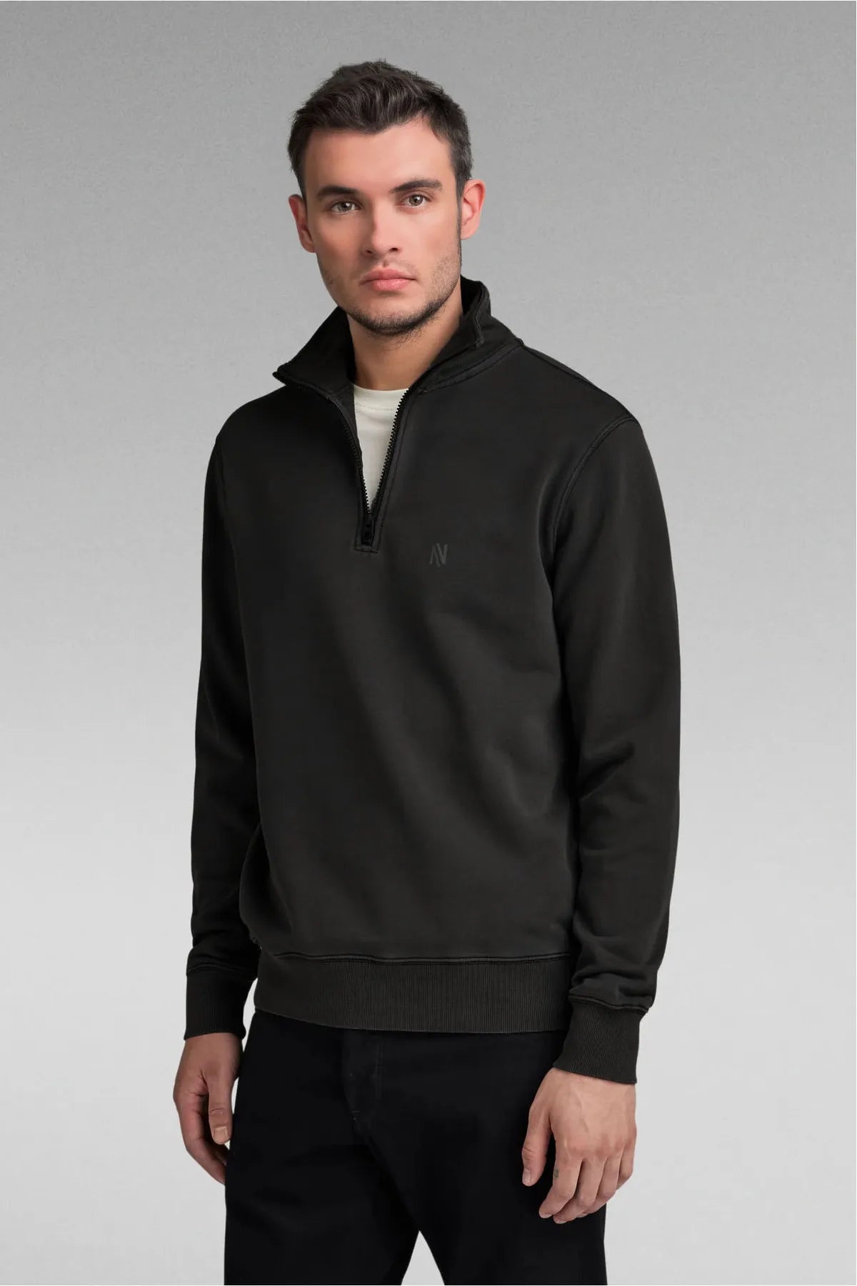 NTB 1/4 Fermuarlı Dik Yaka Sweatshirt Şardonlu 3 İplik Yaka Üzeri Şerit Detaylı