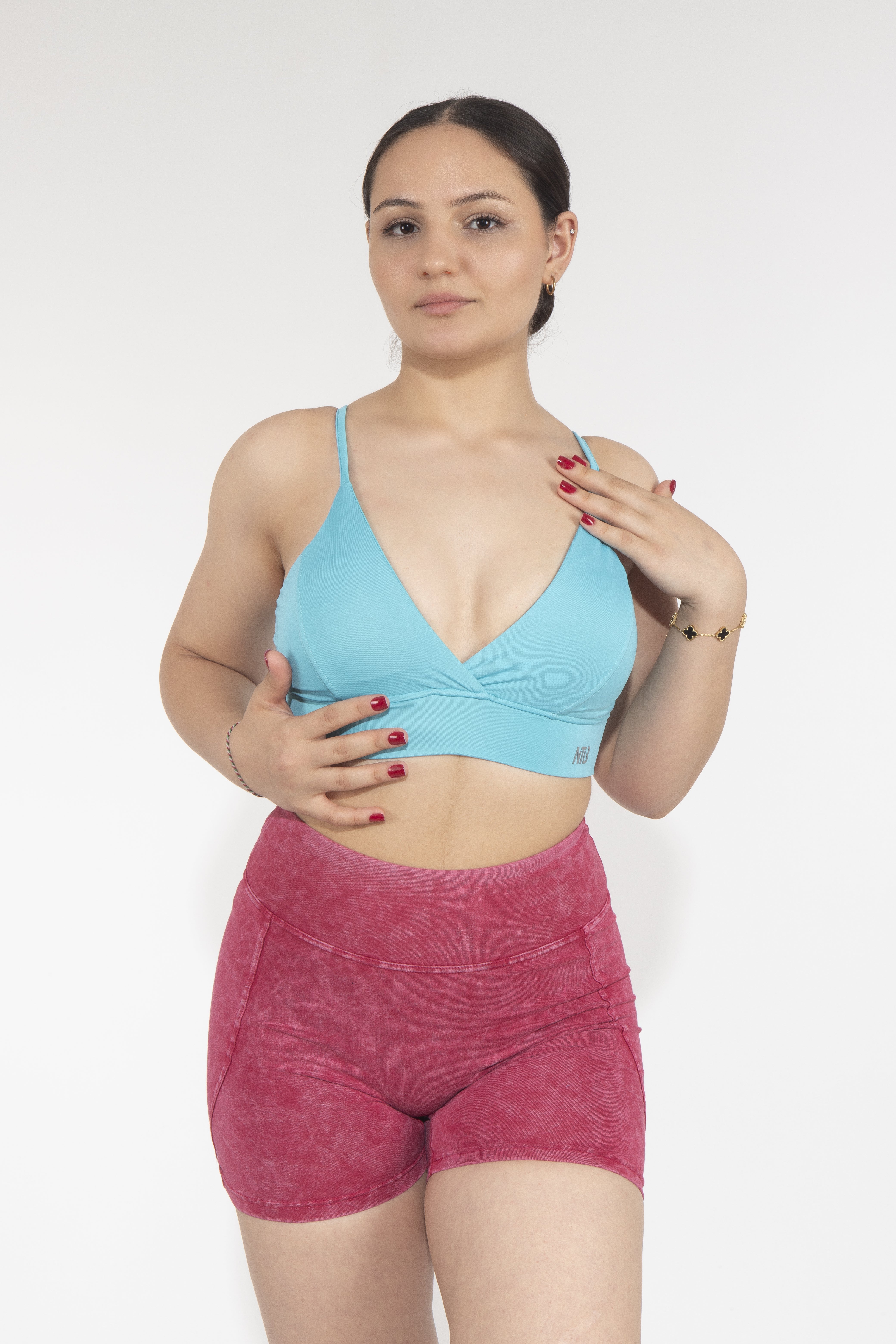 Dikişli Dekolteli Turquoise Sporcu Bra