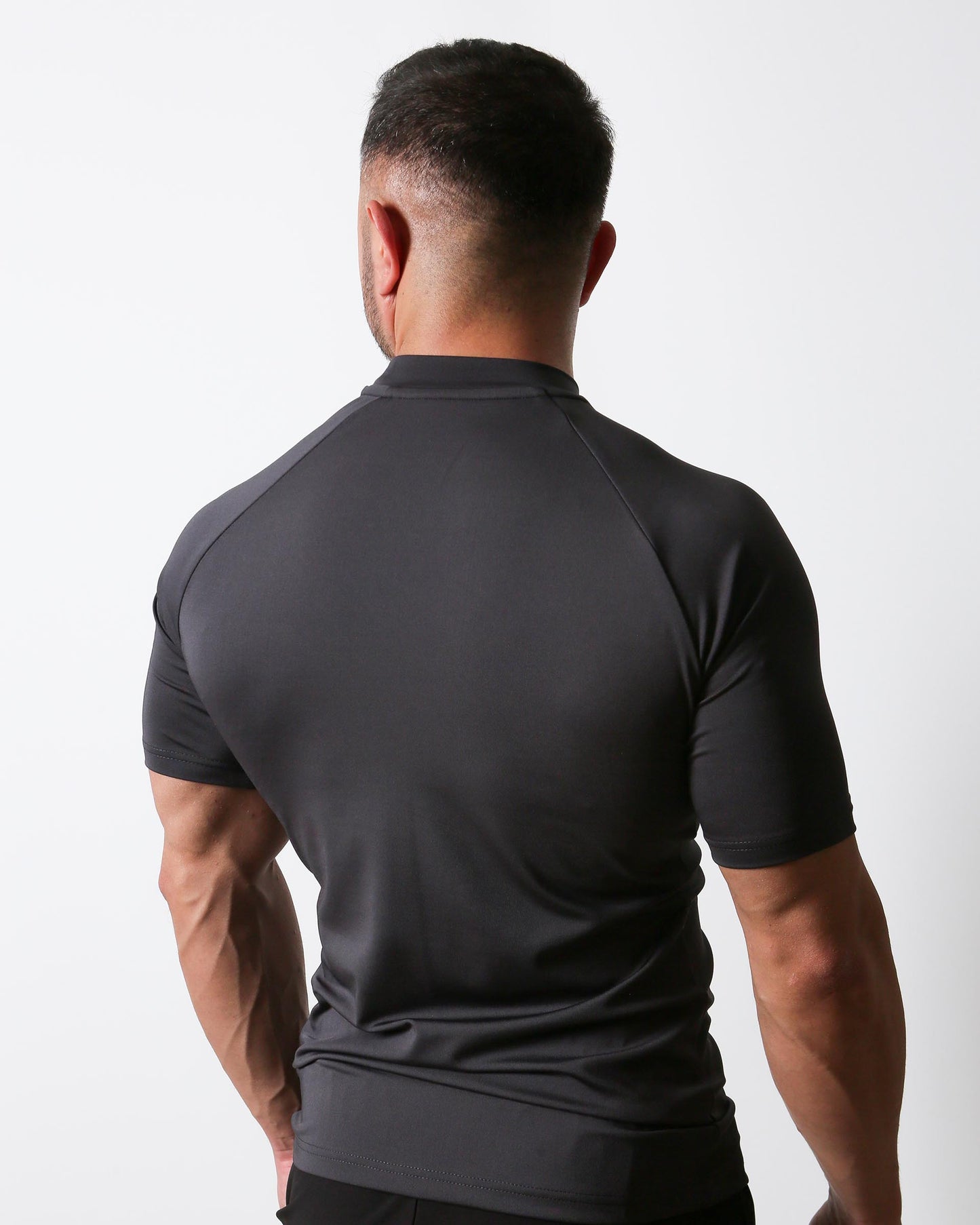 Active Muscle Fit Reglan Sleeve Performance T-Shirt Charcoal