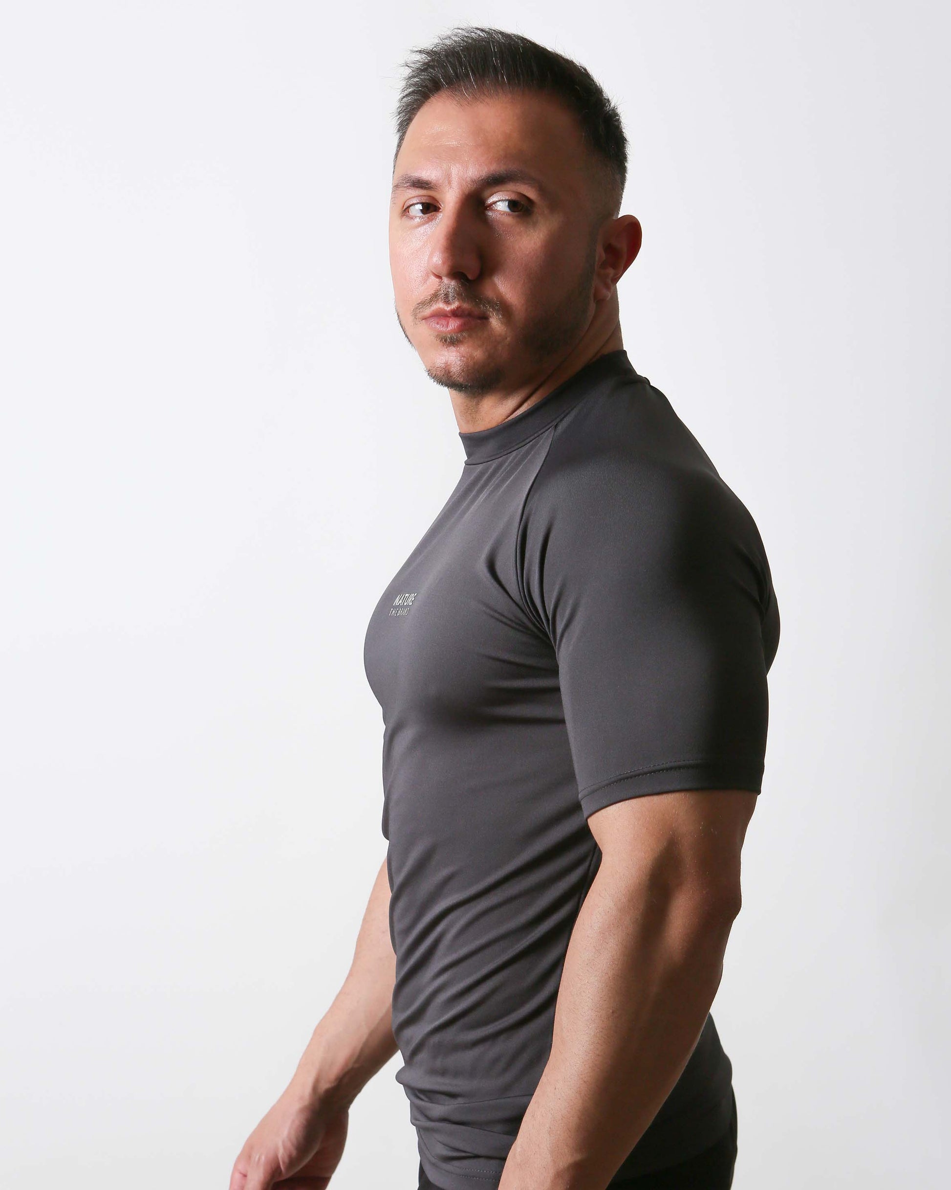 Active Muscle Fit Reglan Sleeve Performance T-Shirt Charcoal