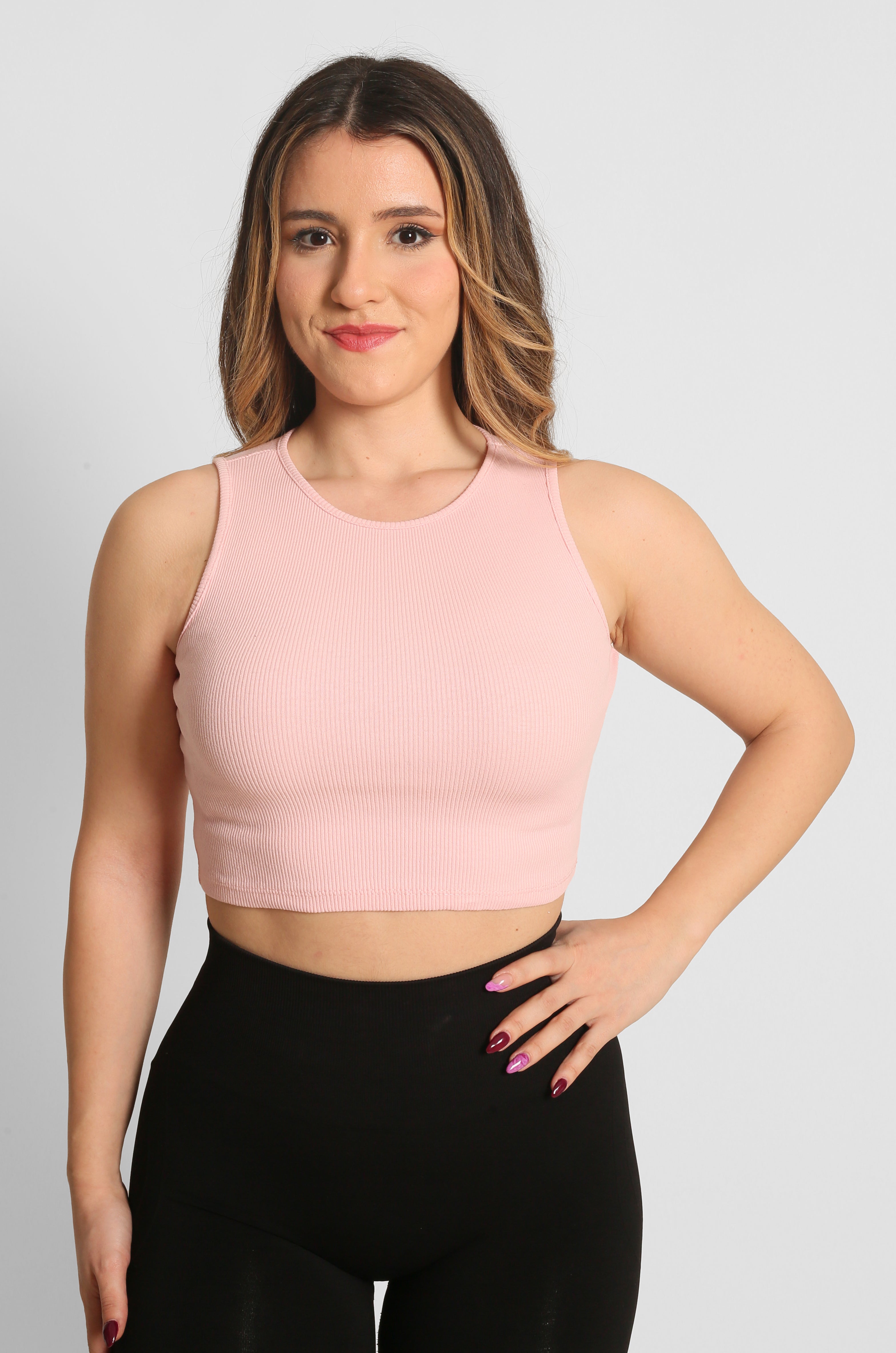 NTB Crop Ribbed Top Pink