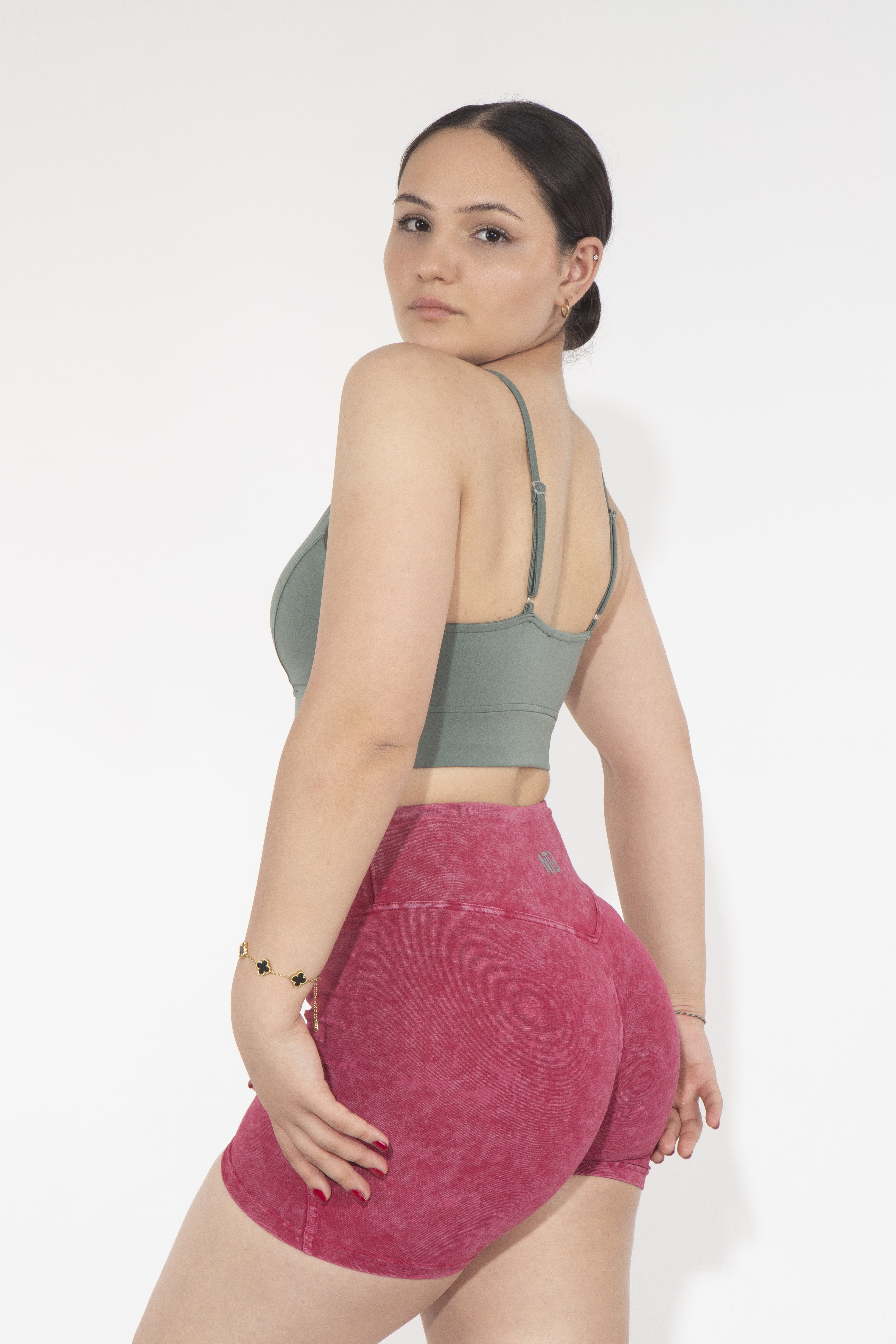 Dikişli Dekolteli Khaki Sporcu Bra