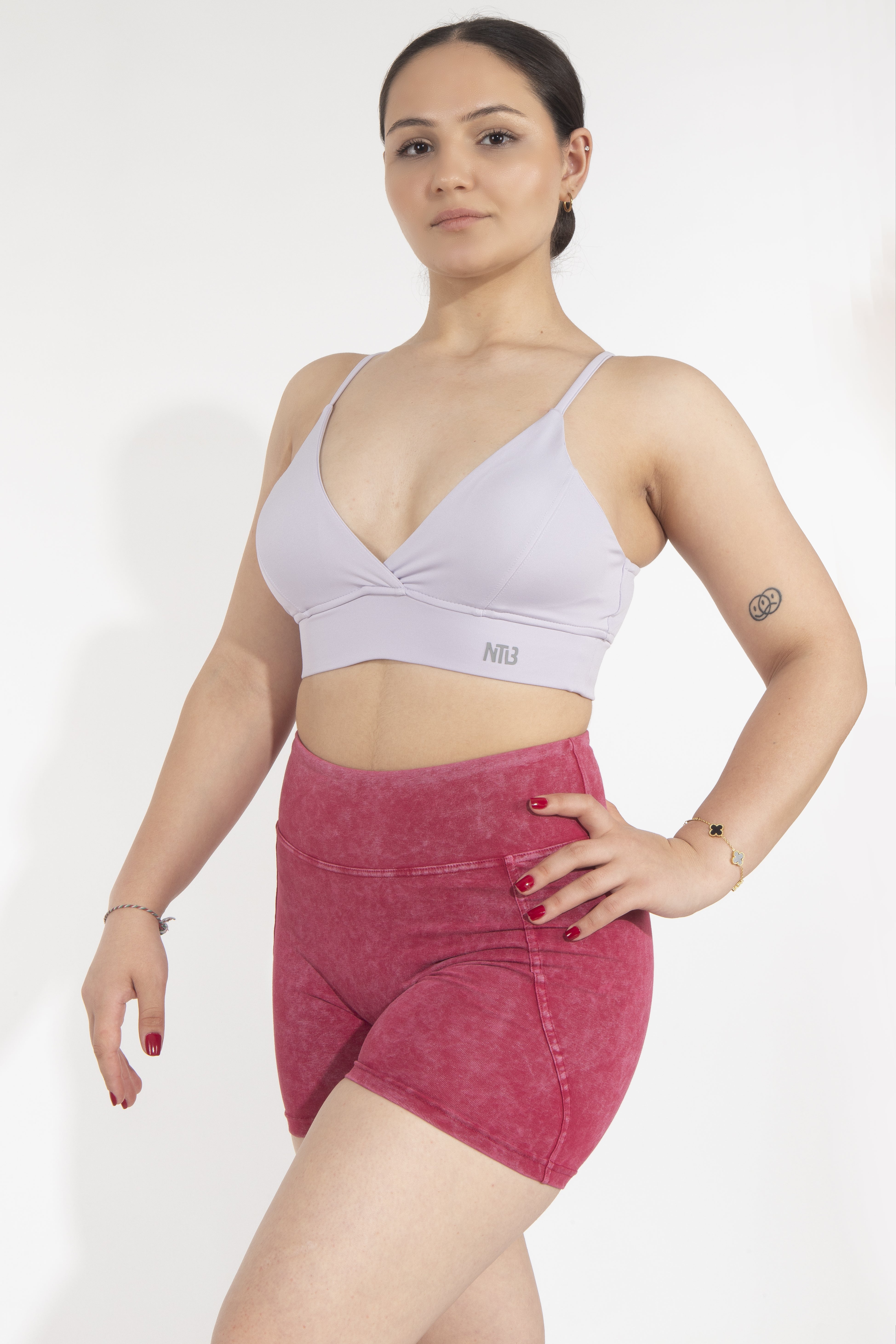 Dikişli Dekolteli Purple Sporcu Bra