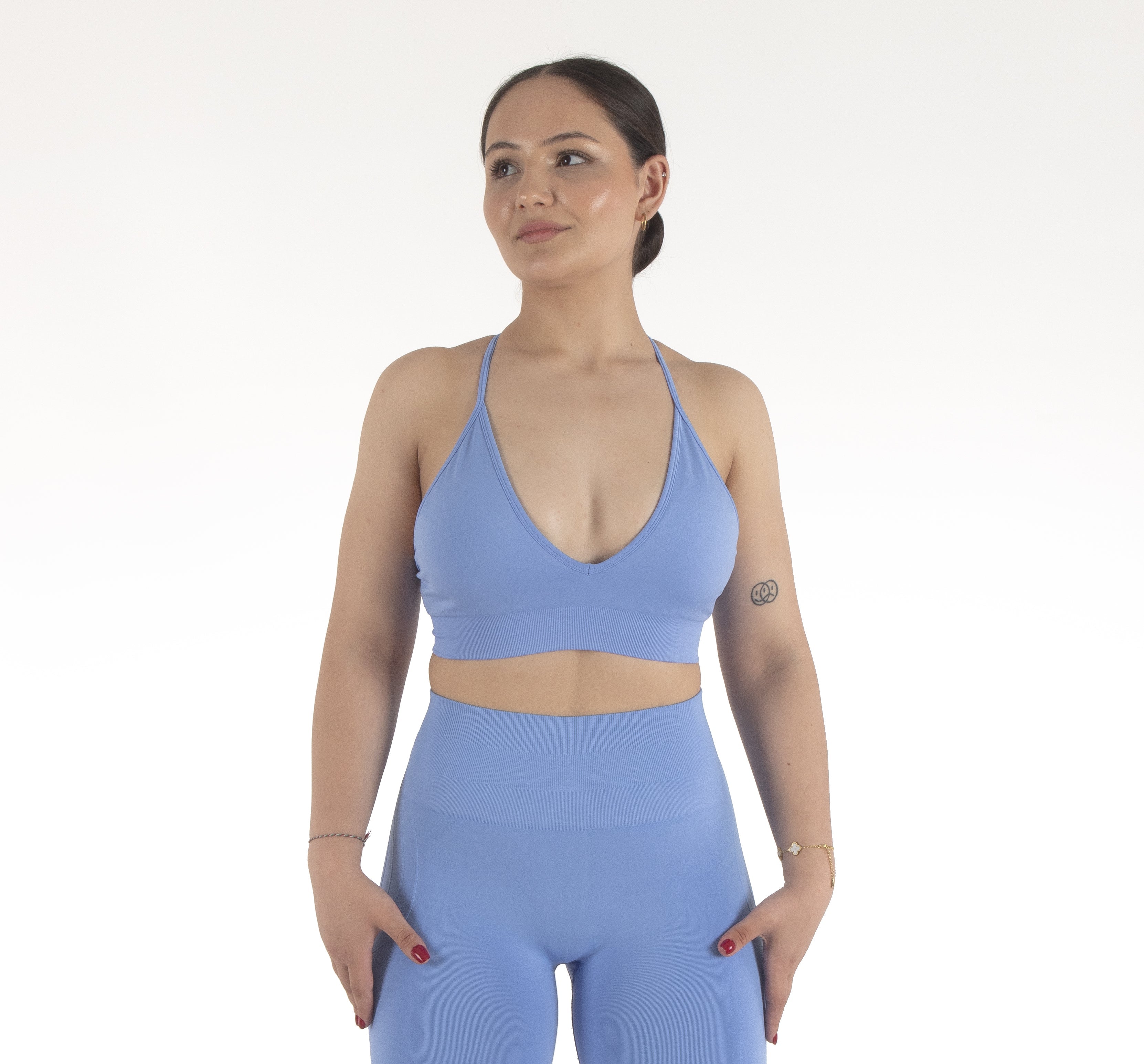 İp Askılı V Sırt Detaylı Sporcu Sutyeni Gök Mavisi