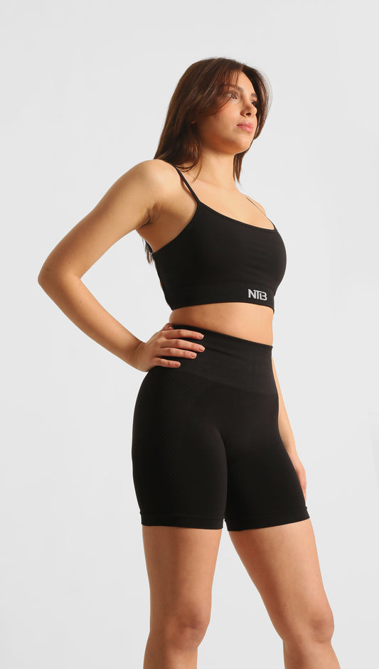 Yüksek Bel Büzgüsüz Push-Up Spor Şort Siyah