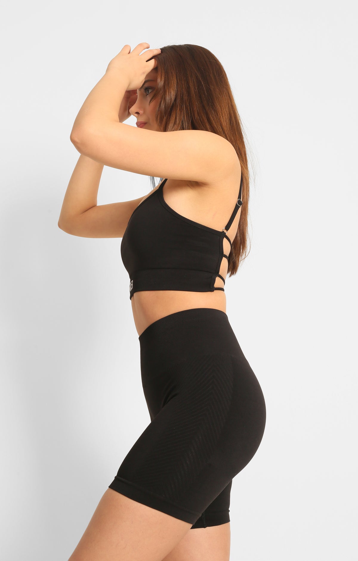 Yüksek Bel Büzgüsüz Push-Up Spor Tayt Şort Siyah