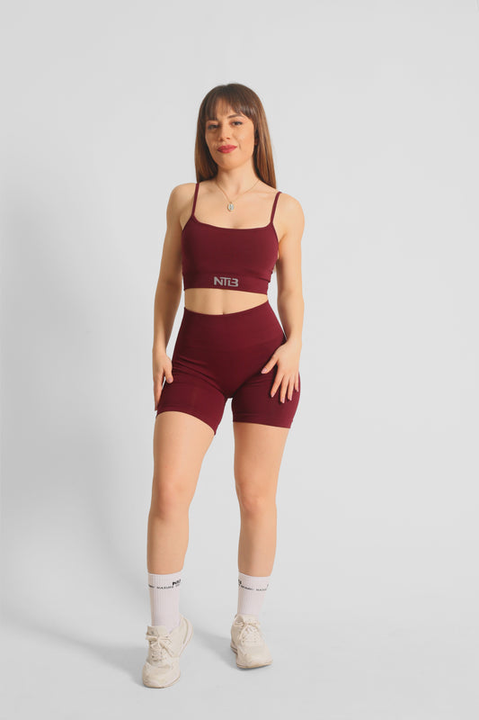 Push-Up Büzgülü Kısa Spor Şort Vişne Çürüğü
