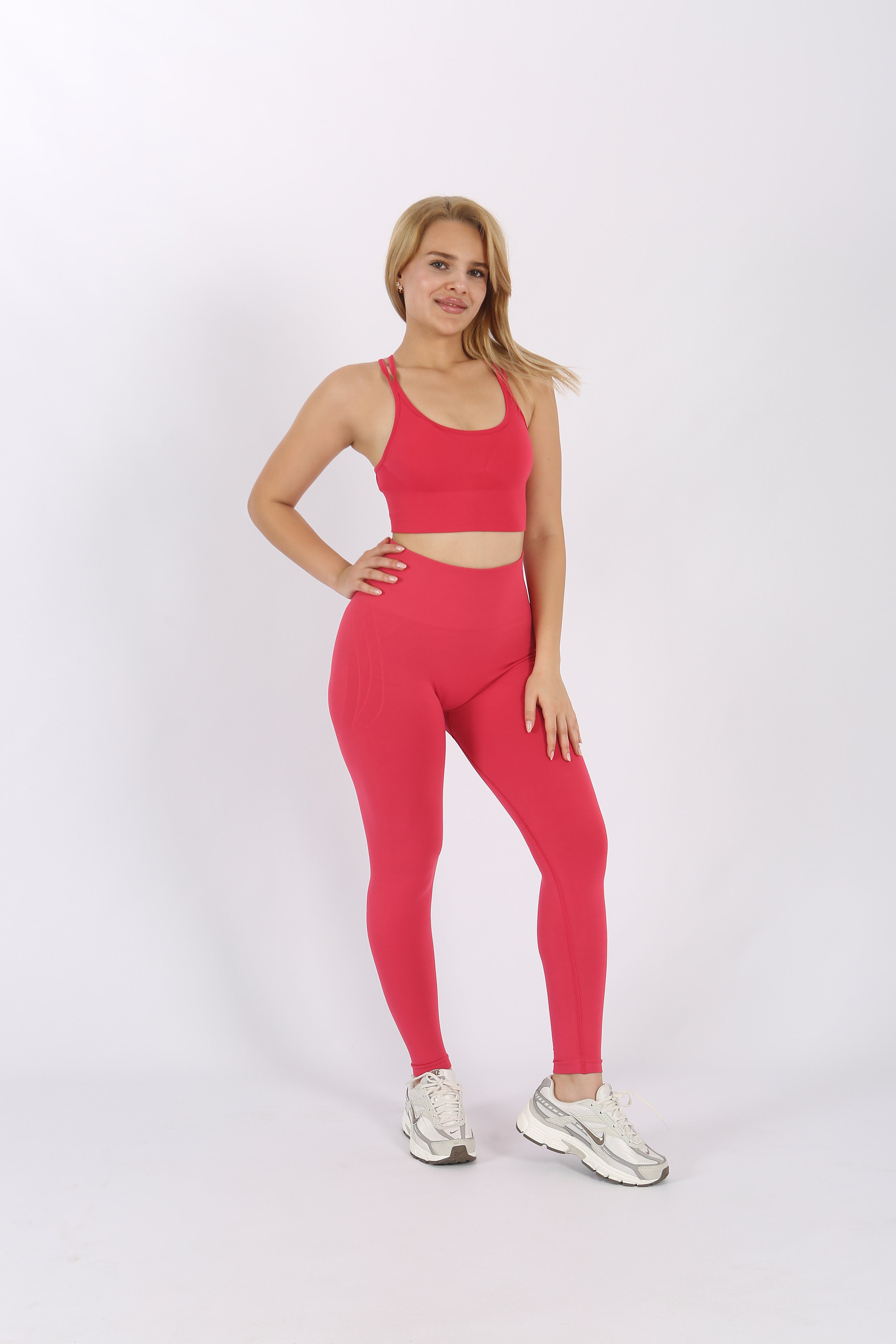 Yüksek Bel Kalça Toparlayıcı Dikişsiz Spor Tayt Pembe