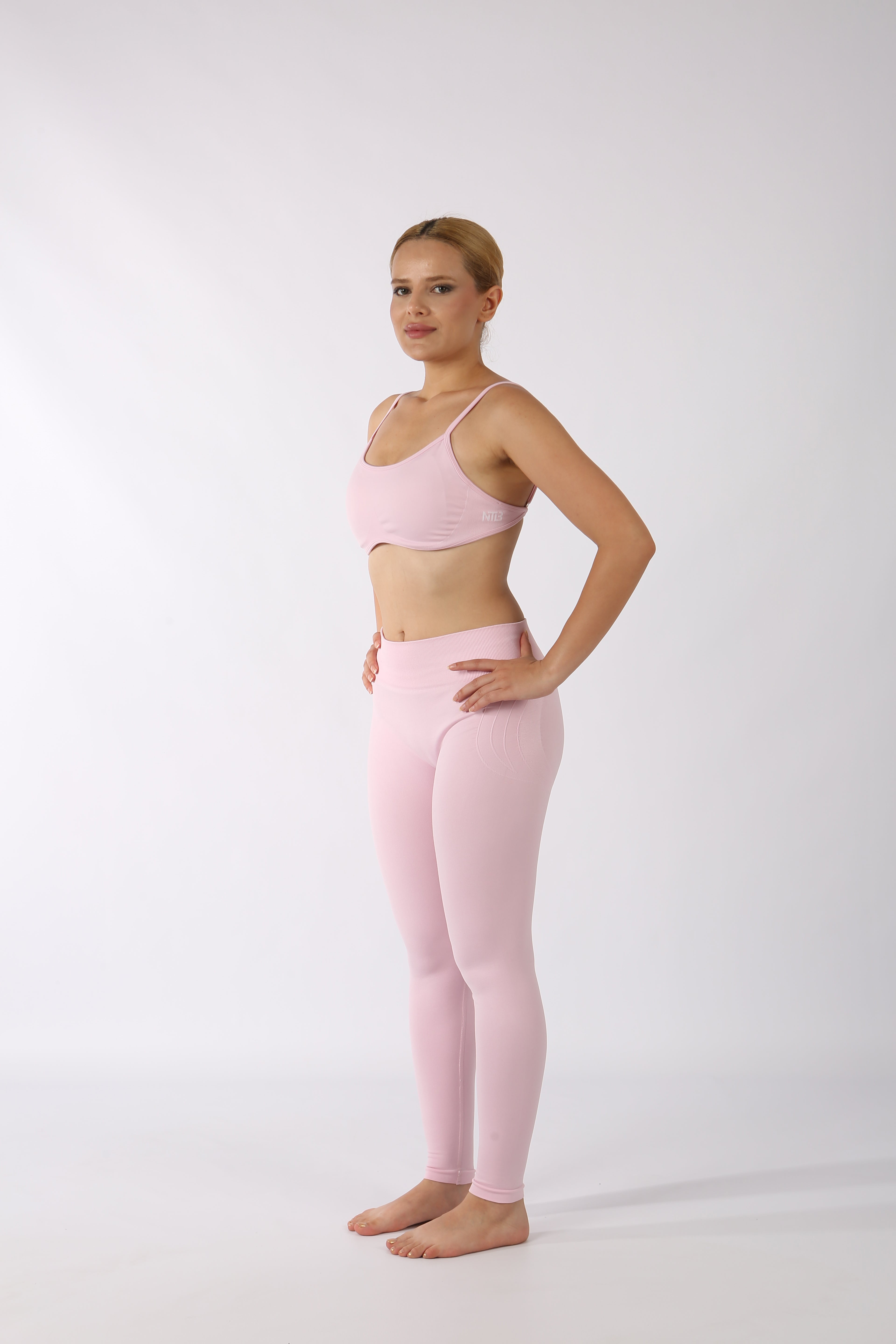 Düşük Bel Büzgülü Kalça Toparlayıcı Tayt Baby Pink
