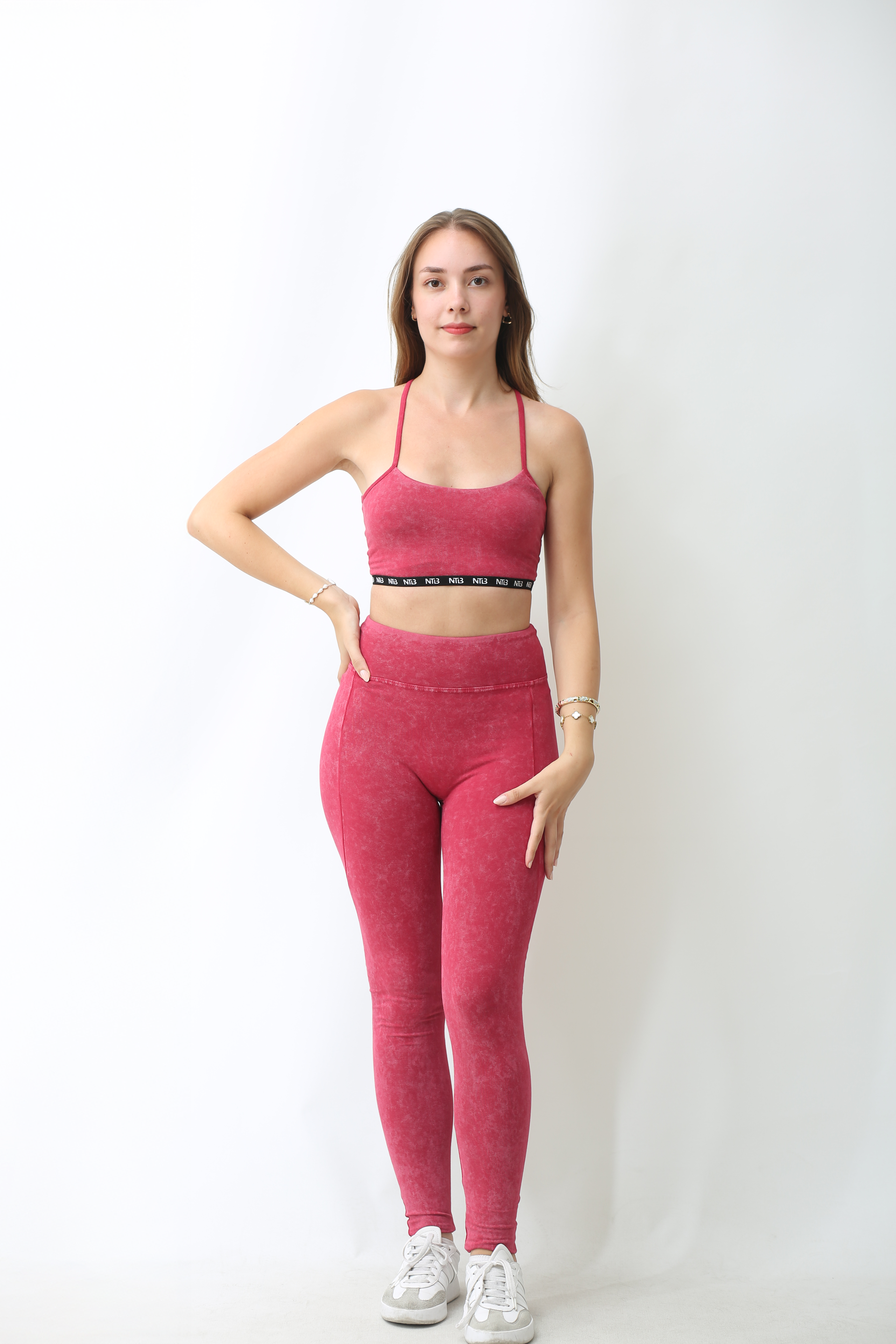 Yüksek Bel Büzgülü Acid Pembe Tayt