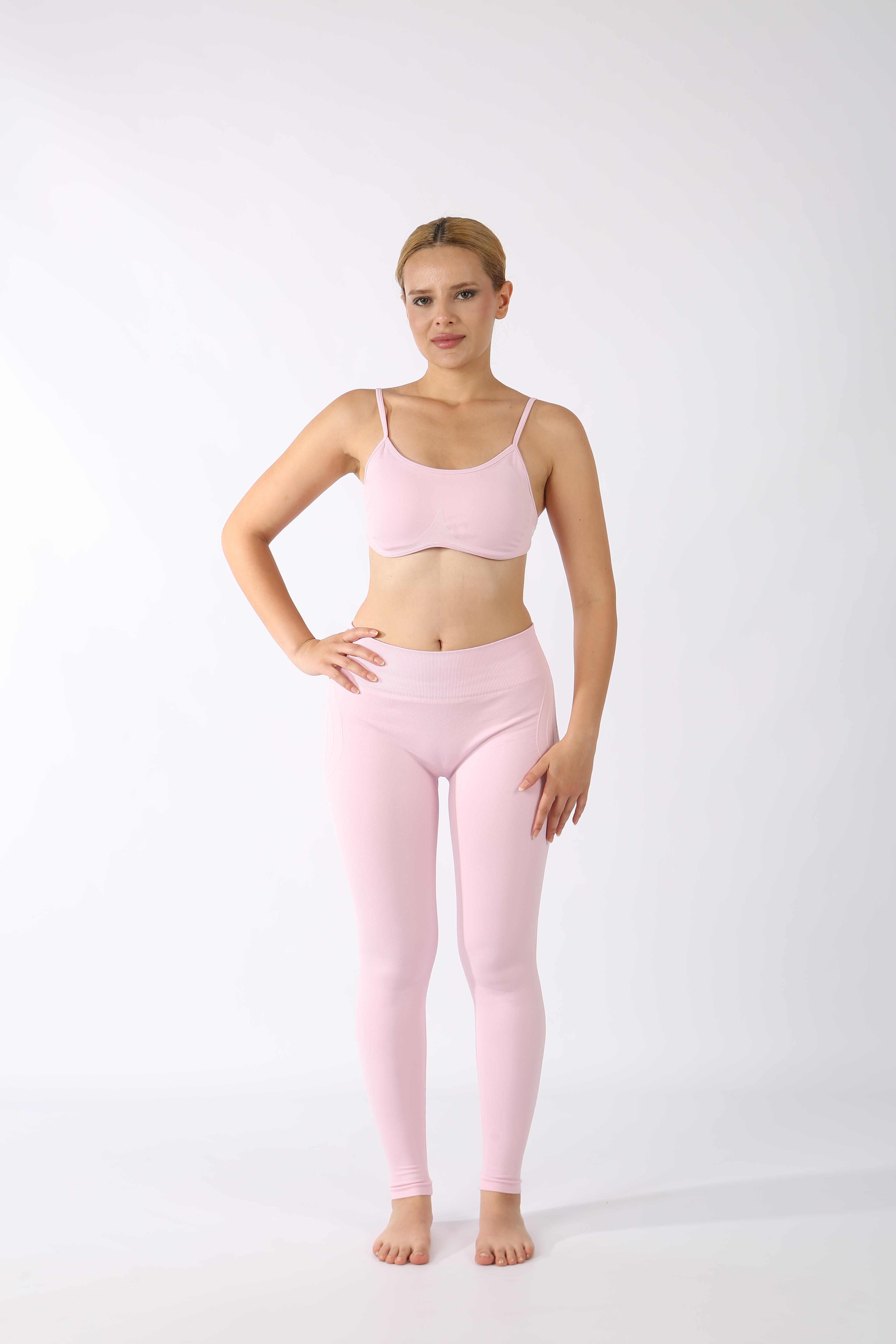 Düşük Bel Büzgülü Kalça Toparlayıcı Tayt Baby Pink