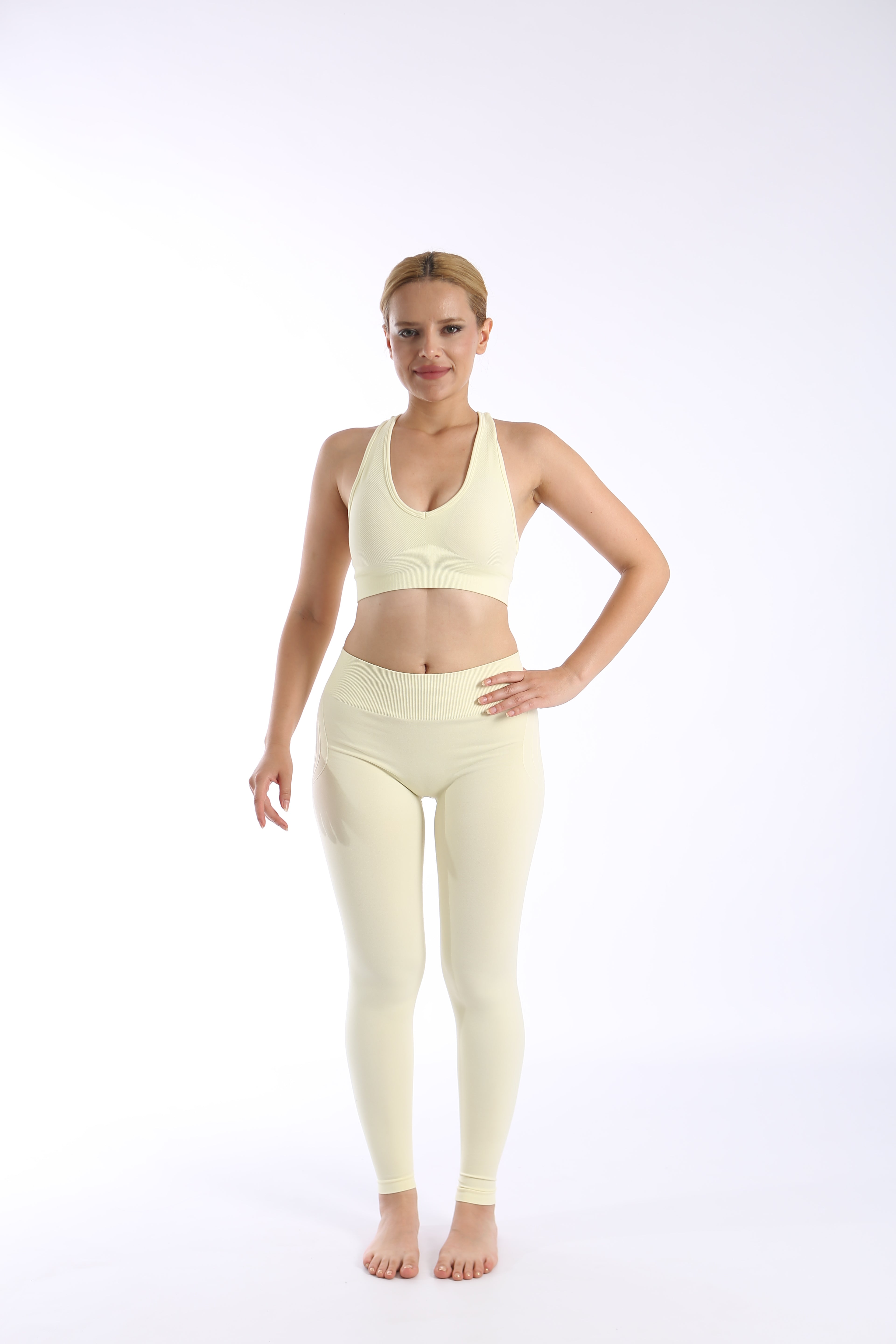 Düşük Bel Büzgülü Kalça Toparlayıcı Tayt Light Yellow