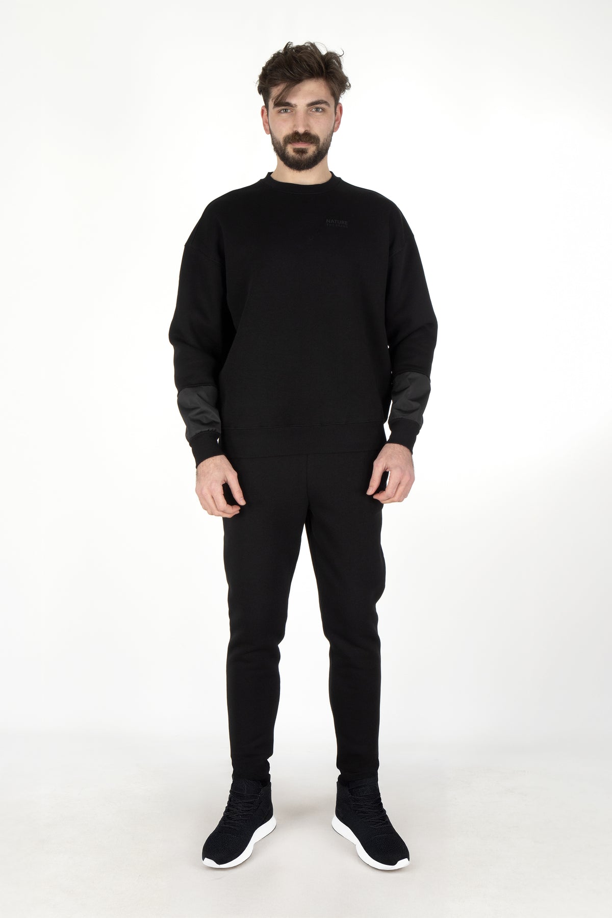 NTB Siyah Oversize Sweatshirt Şardonlu PVC Kol Detaylı