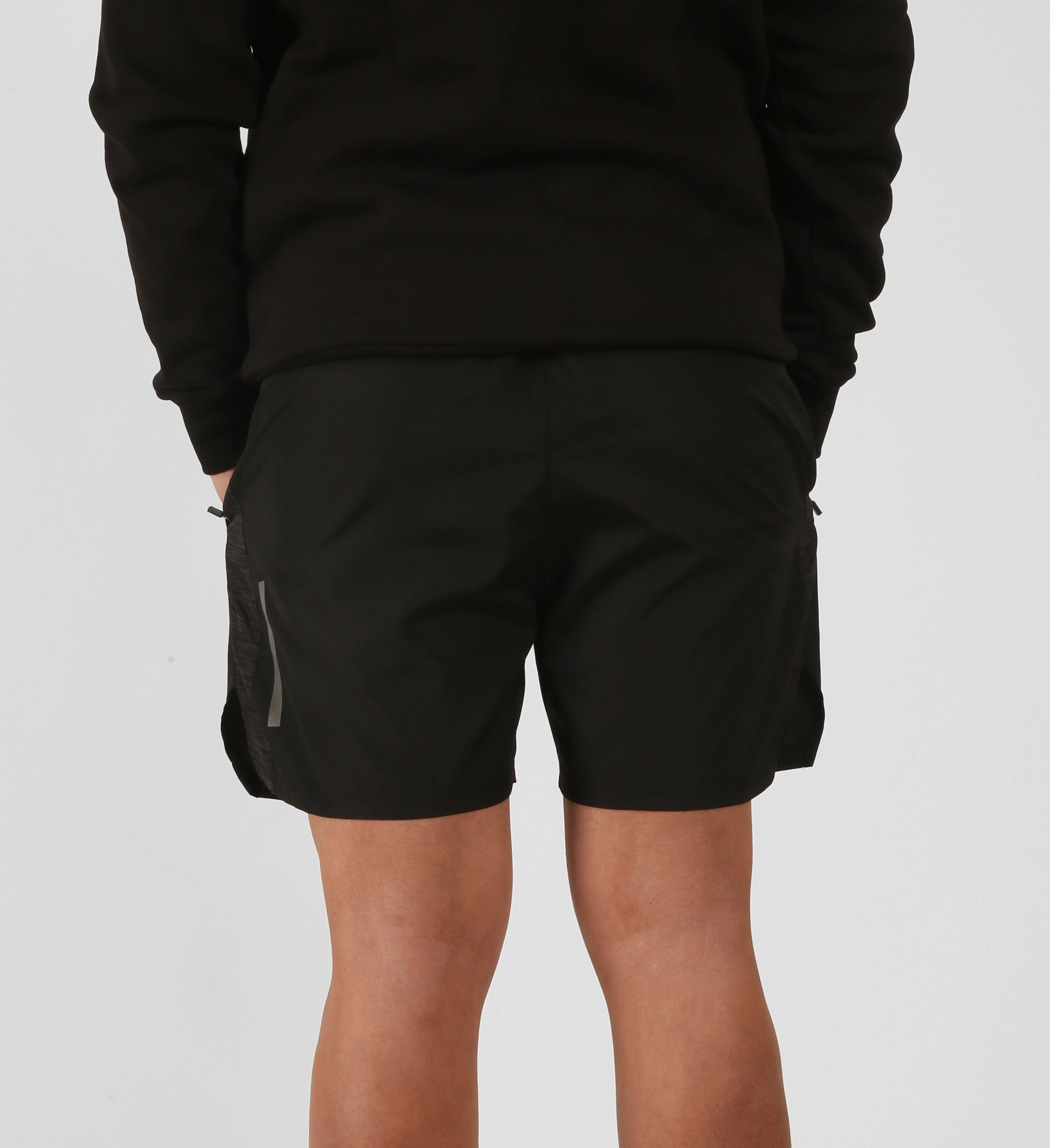 Unisex Siyah Spor Şort Çizgili Desen Detaylı