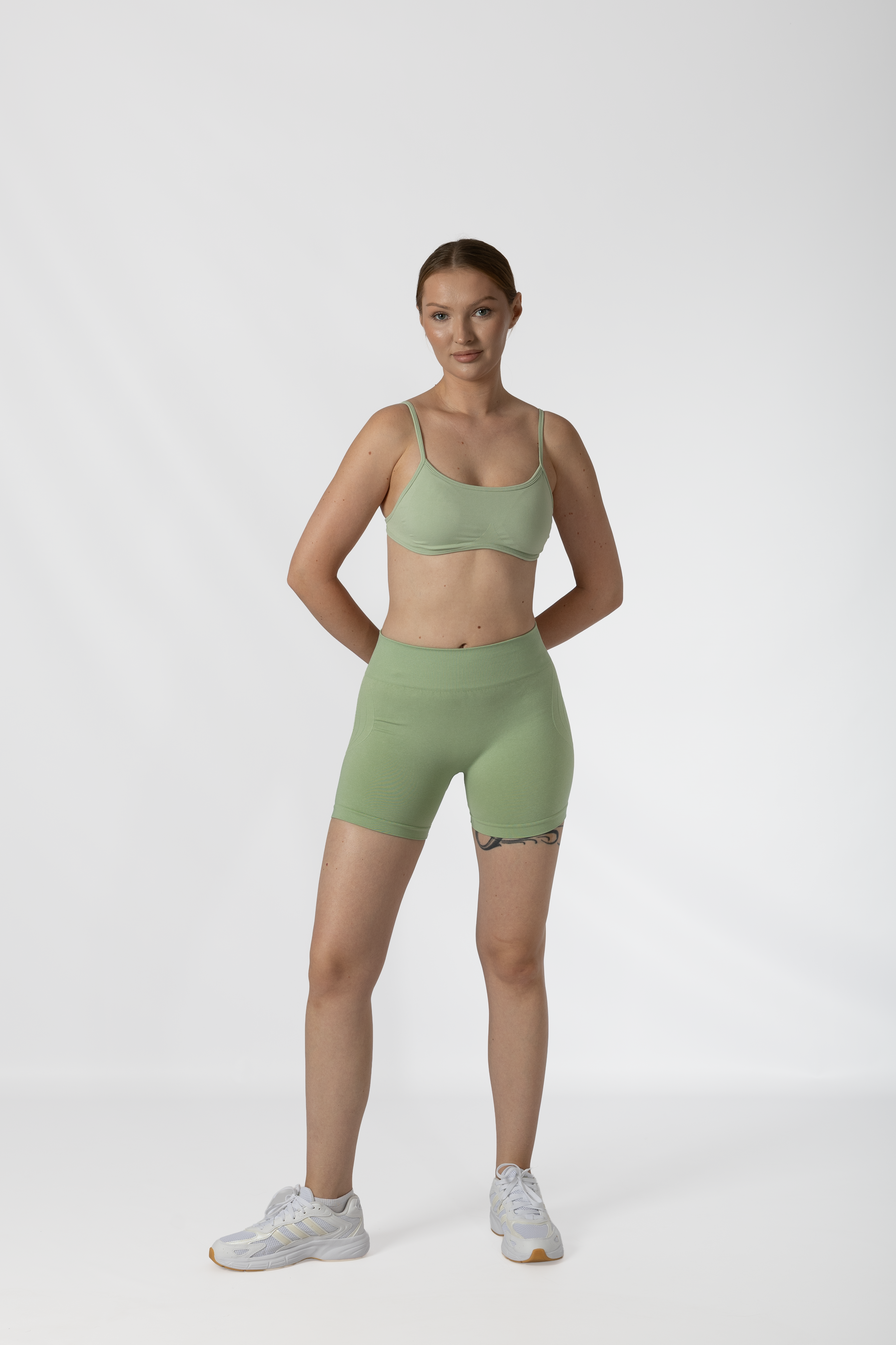 Düşük Bel Tayt Kısa Büzgülü Light Green